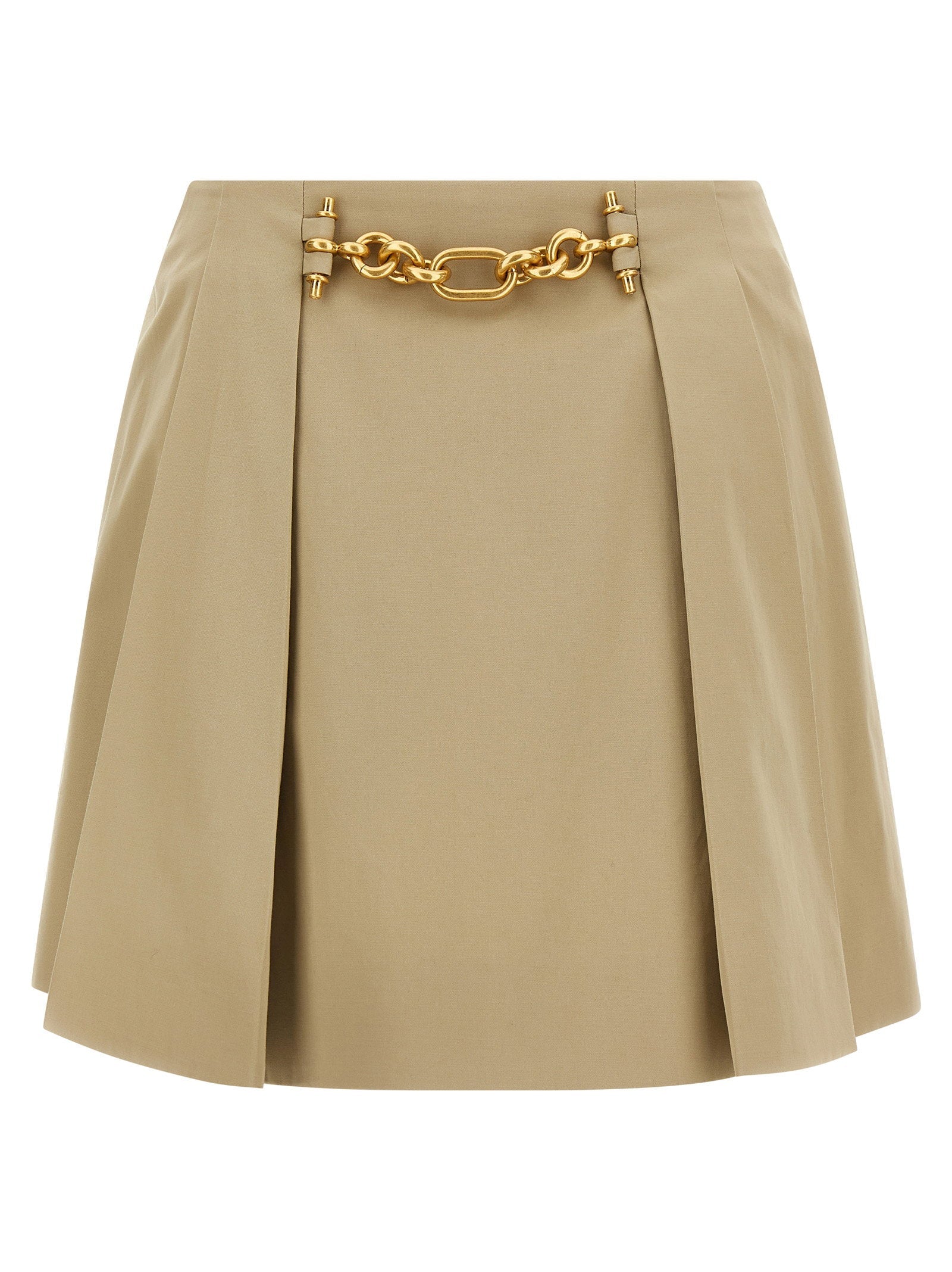 Balmain Chain-Detailed Pleated Skirt — Beige
