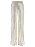 Balmain Striped Viscose Linen Blend Trousers — White