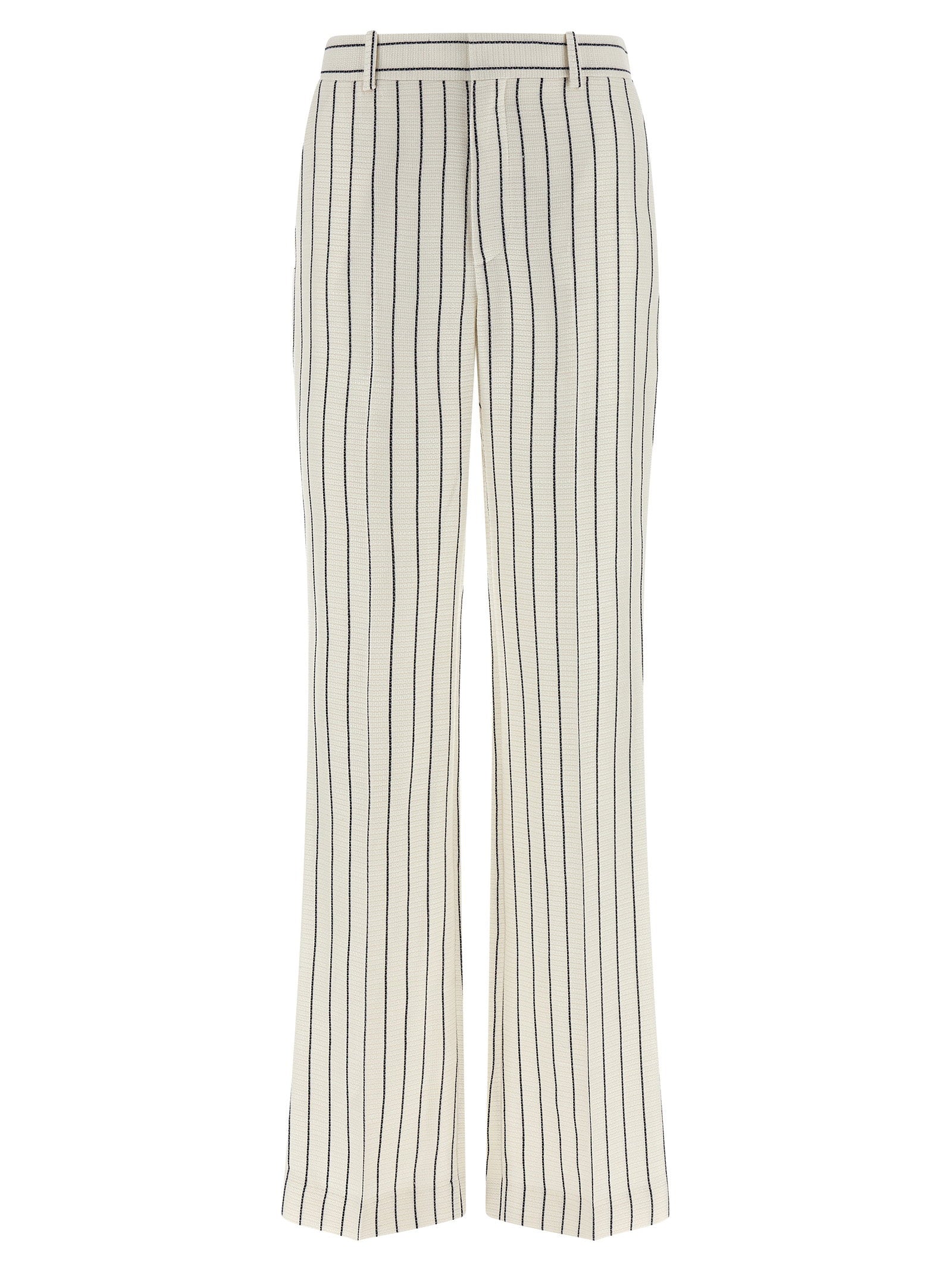 Balmain Striped Viscose Linen Blend Trousers — White