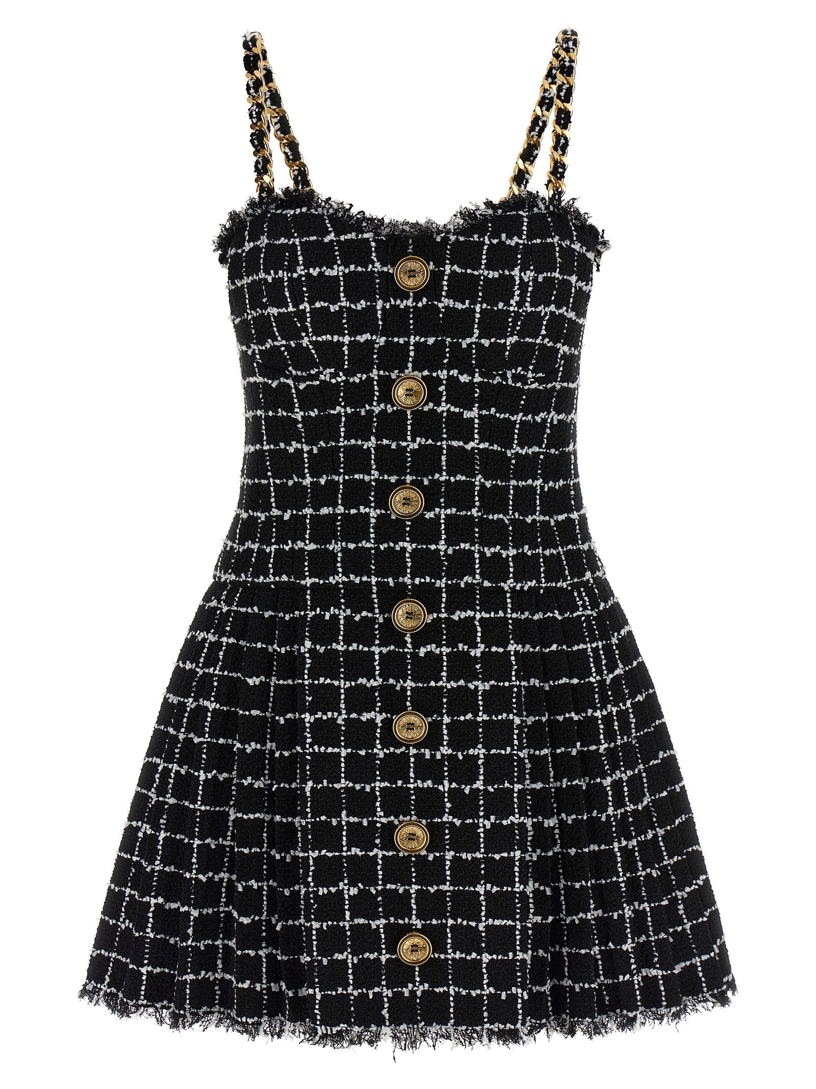 Balmain Tweed Check Mini Dress — Black