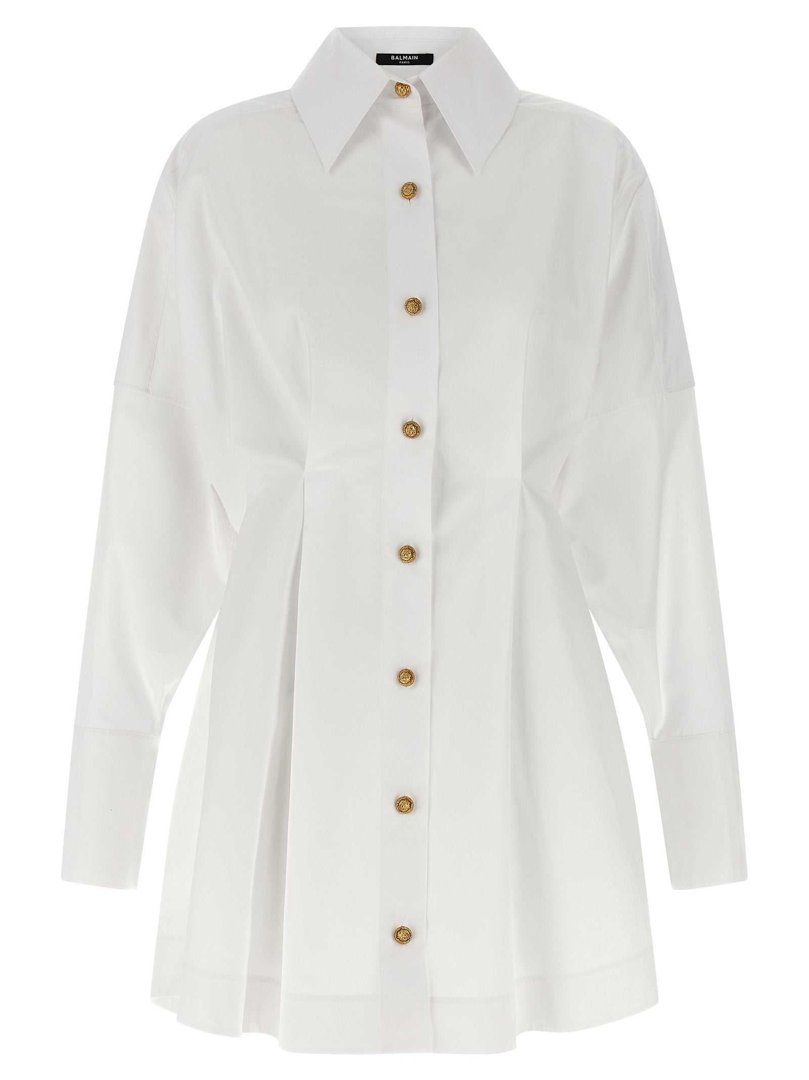 Balmain Cotton Poplin Chemisier Dress — White
