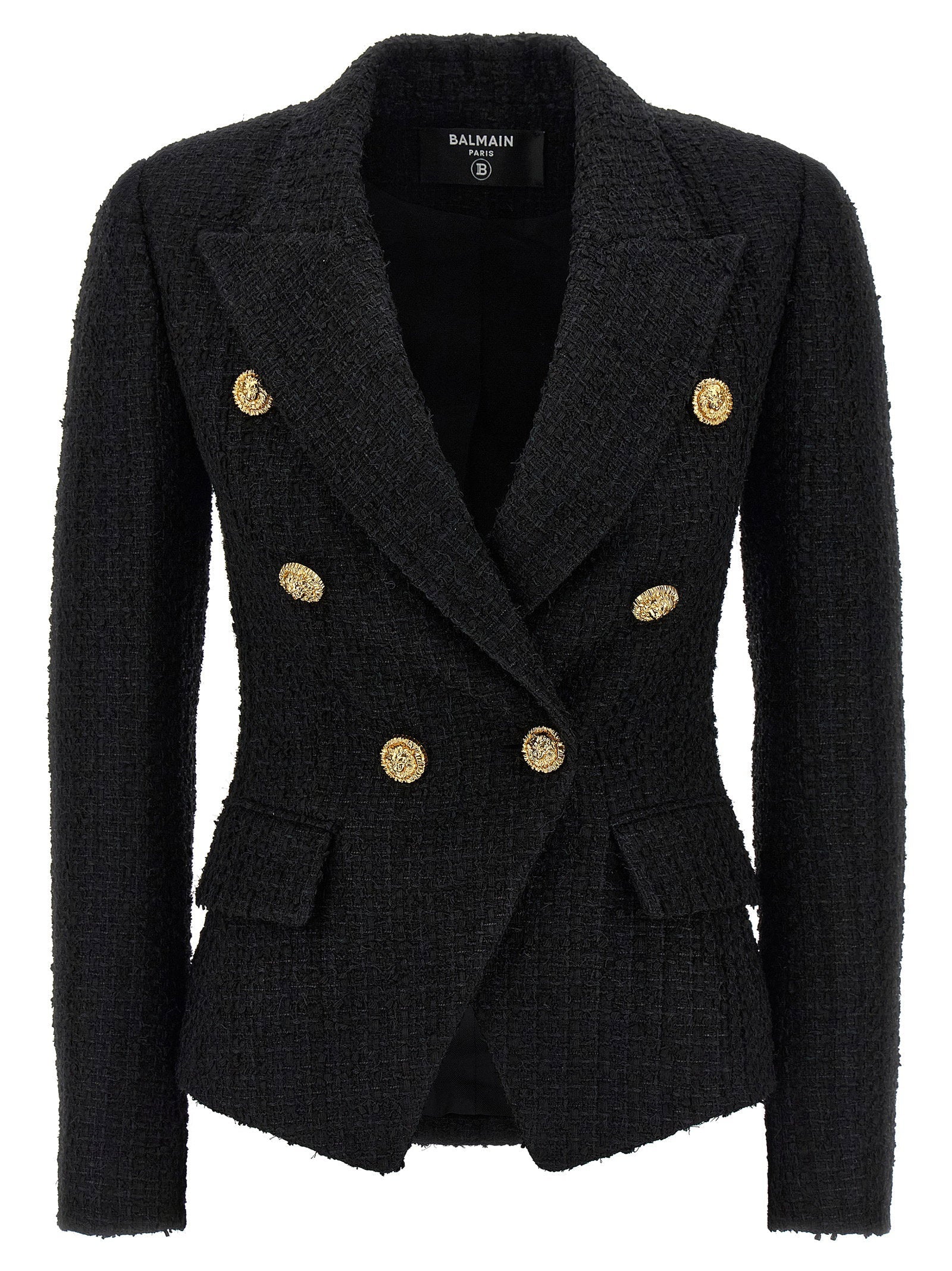 Balmain Double-Breasted Tweed Blazer — Black