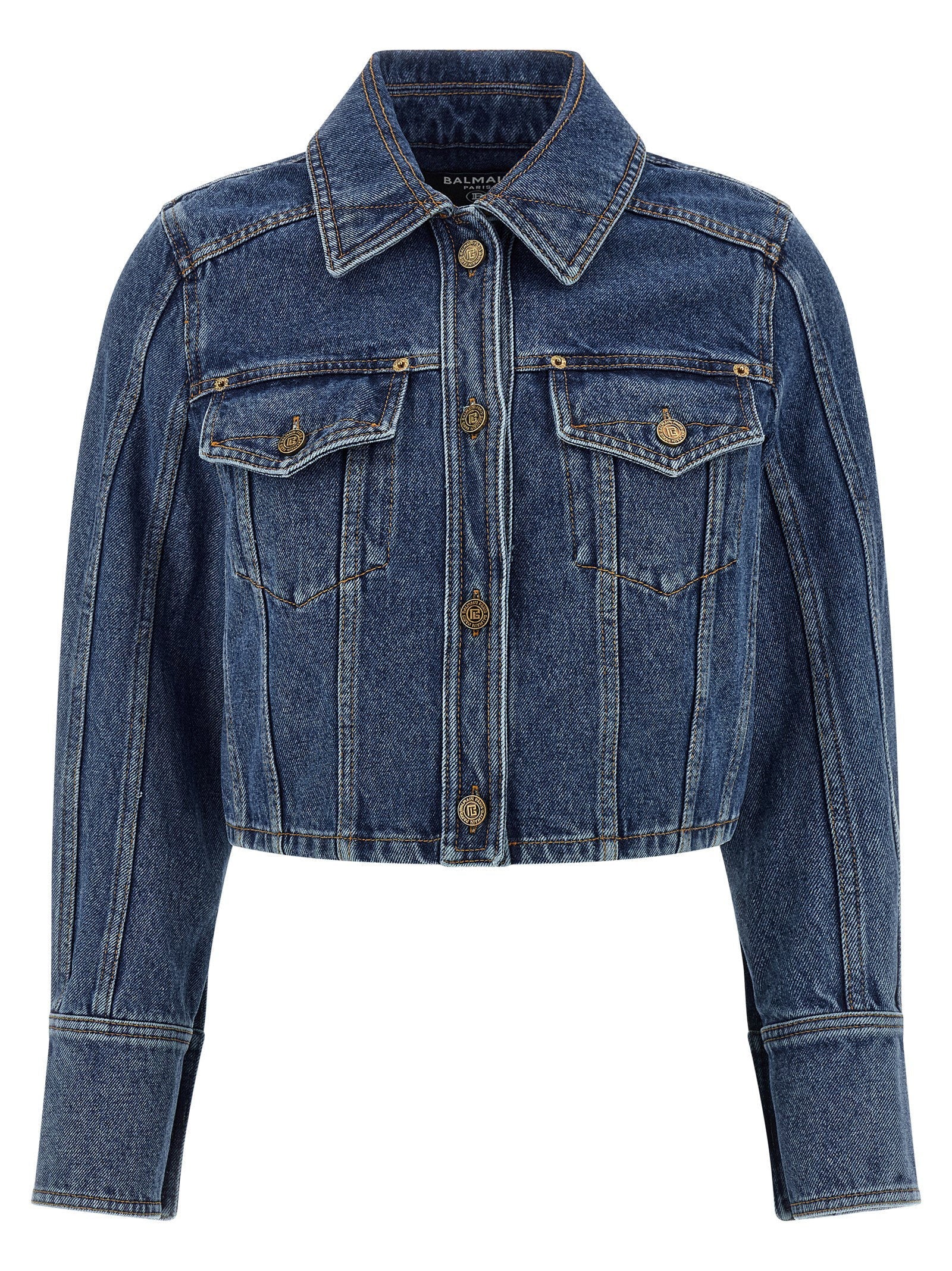 Balmain Cropped Denim Jacket — Blue