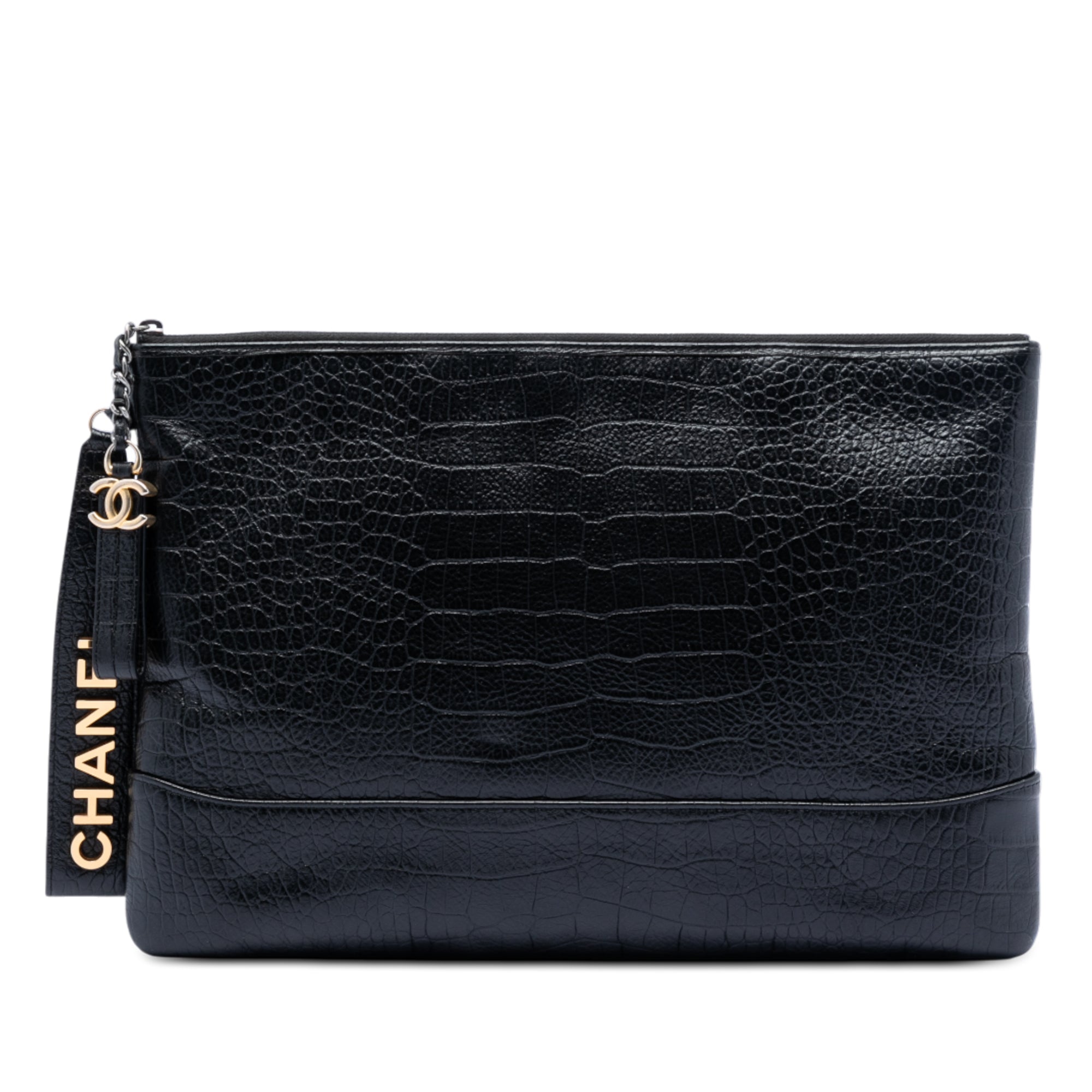 Medium Croc Embossed Calfskin Gabrielle Cosmetic Case
