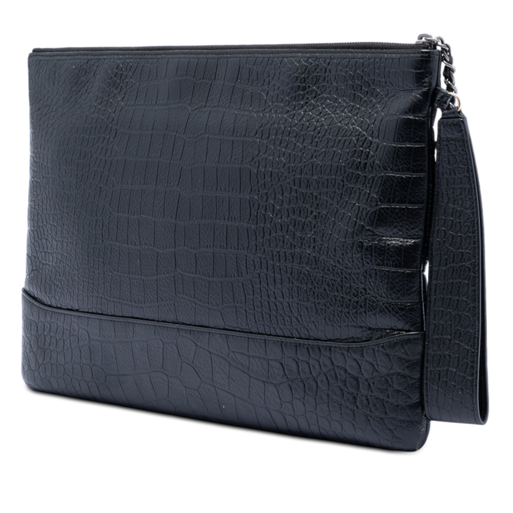 Medium Croc Embossed Calfskin Gabrielle Cosmetic Case