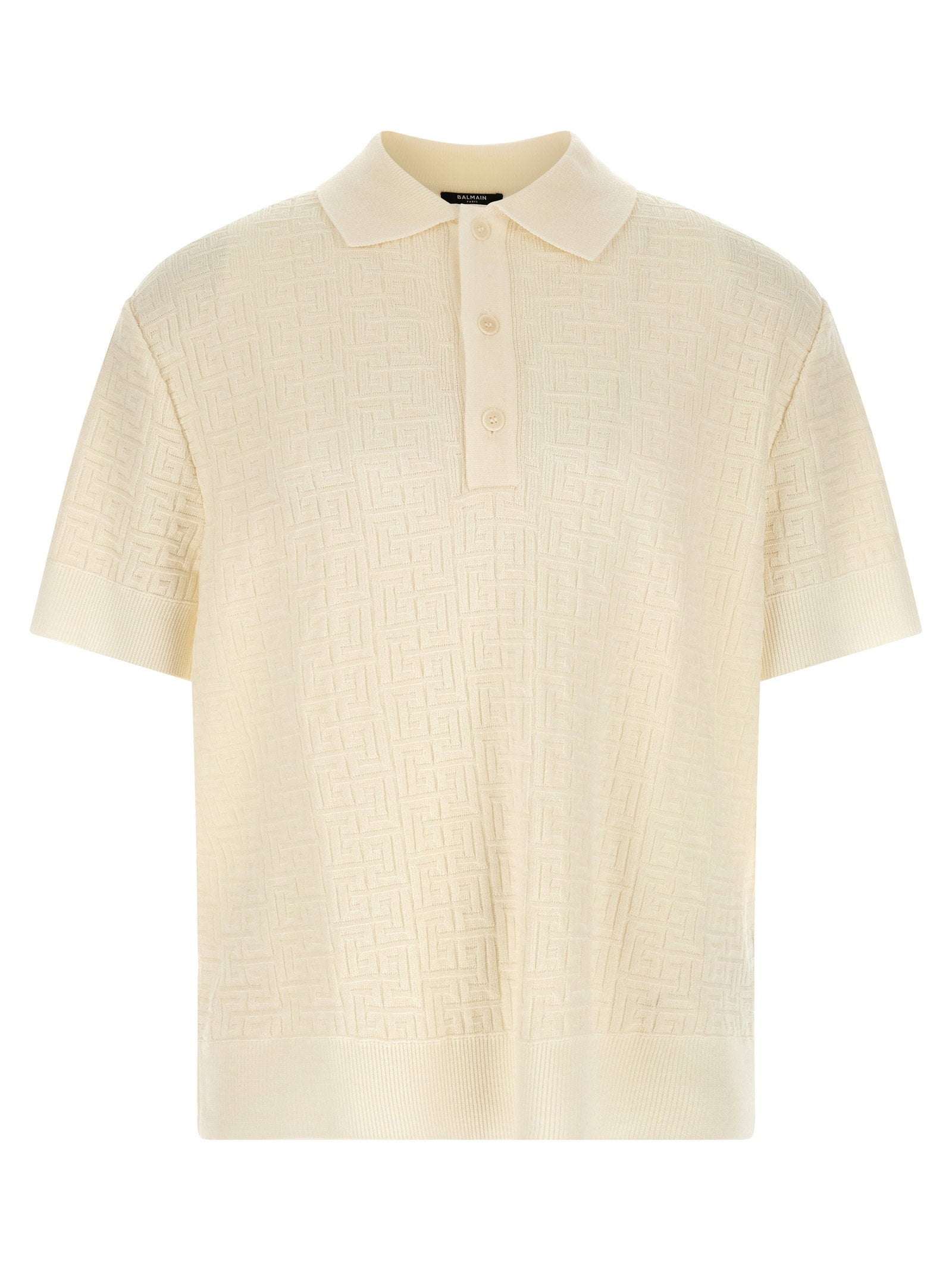 Balmain Monogram Jacquard Polo Shirt — cream