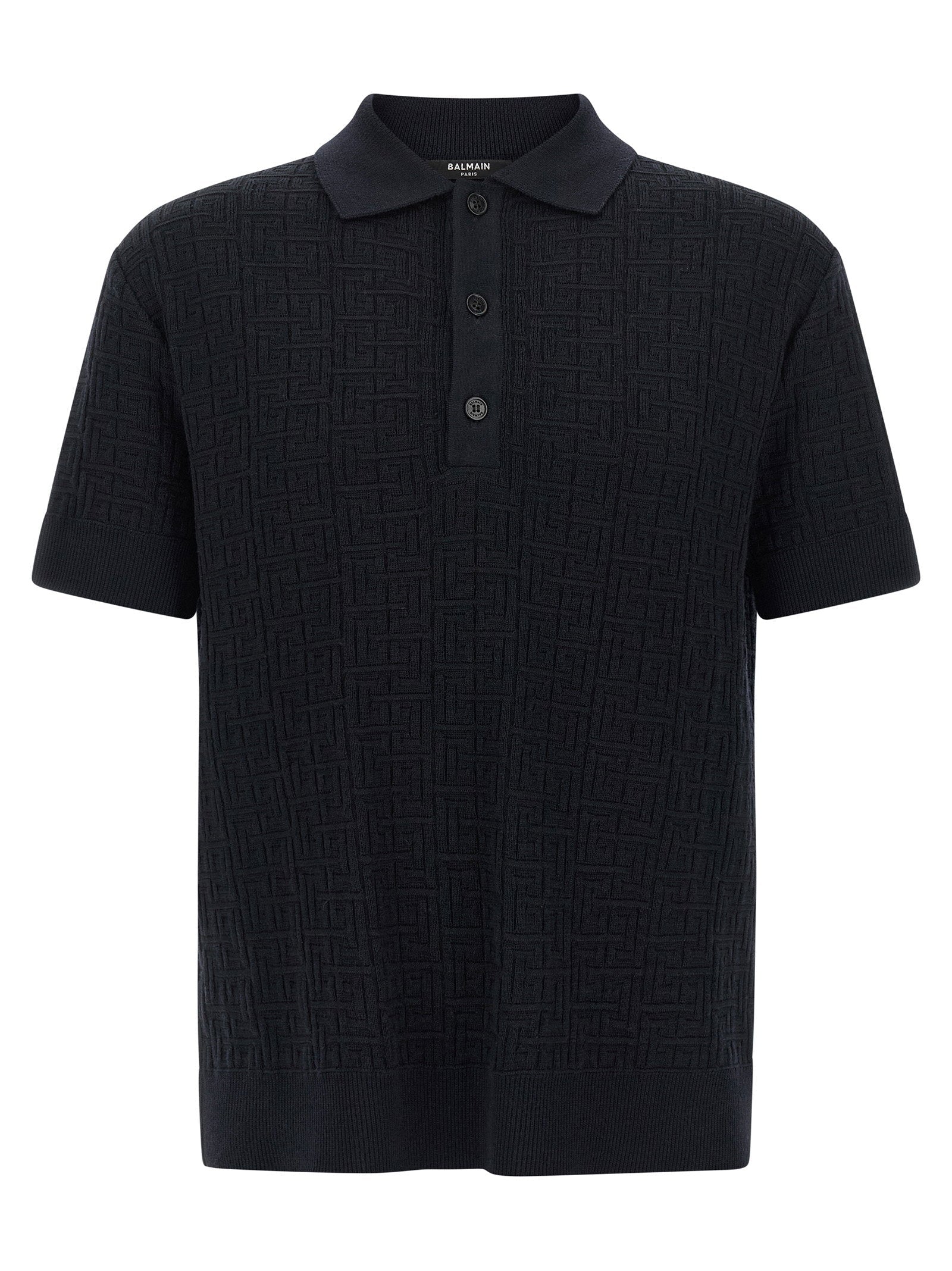 Balmain Monogram Knit Polo Shirt — Black