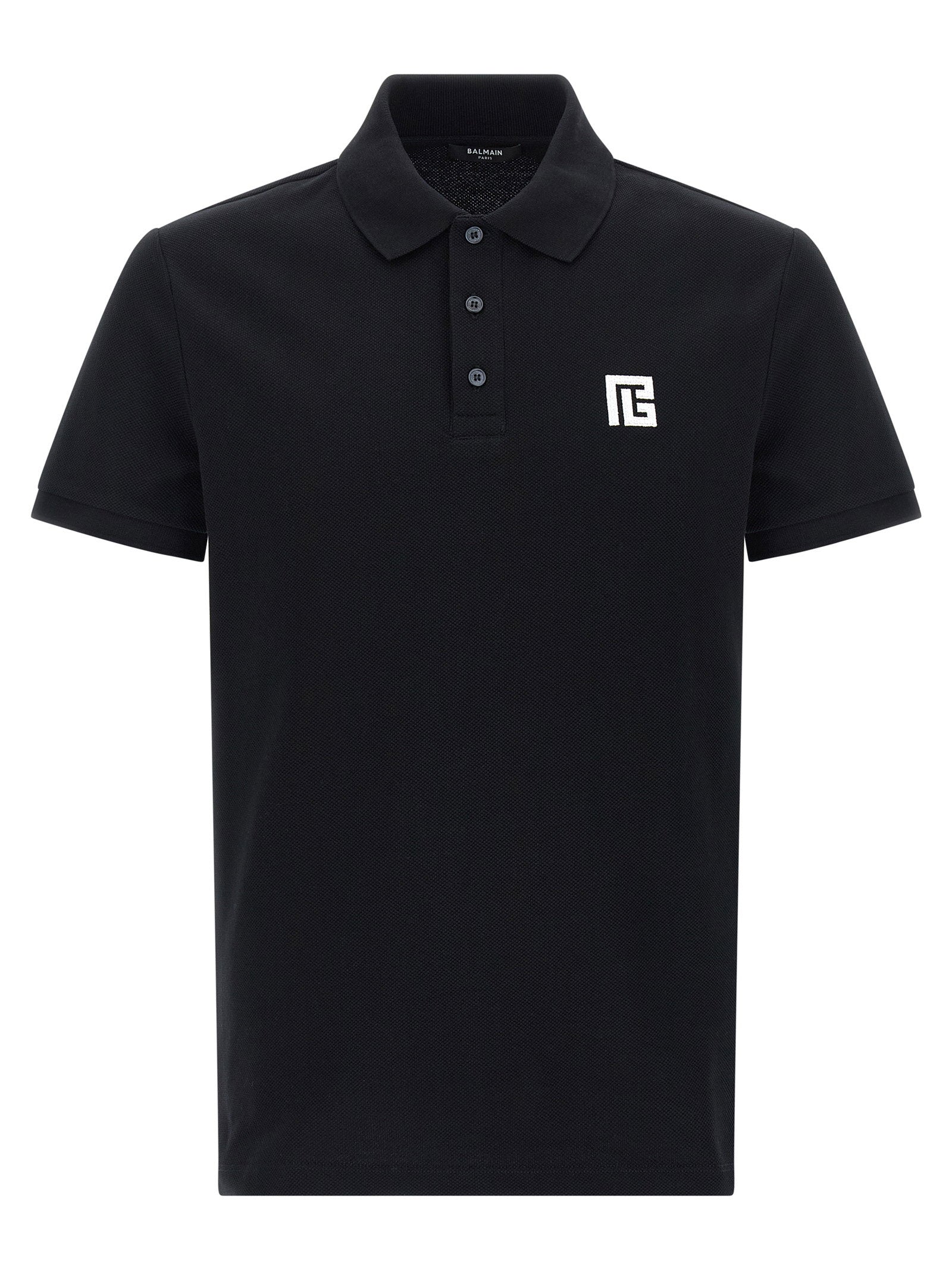 Balmain Logo-Embroidered Cotton Piqué Polo Shirt — Black