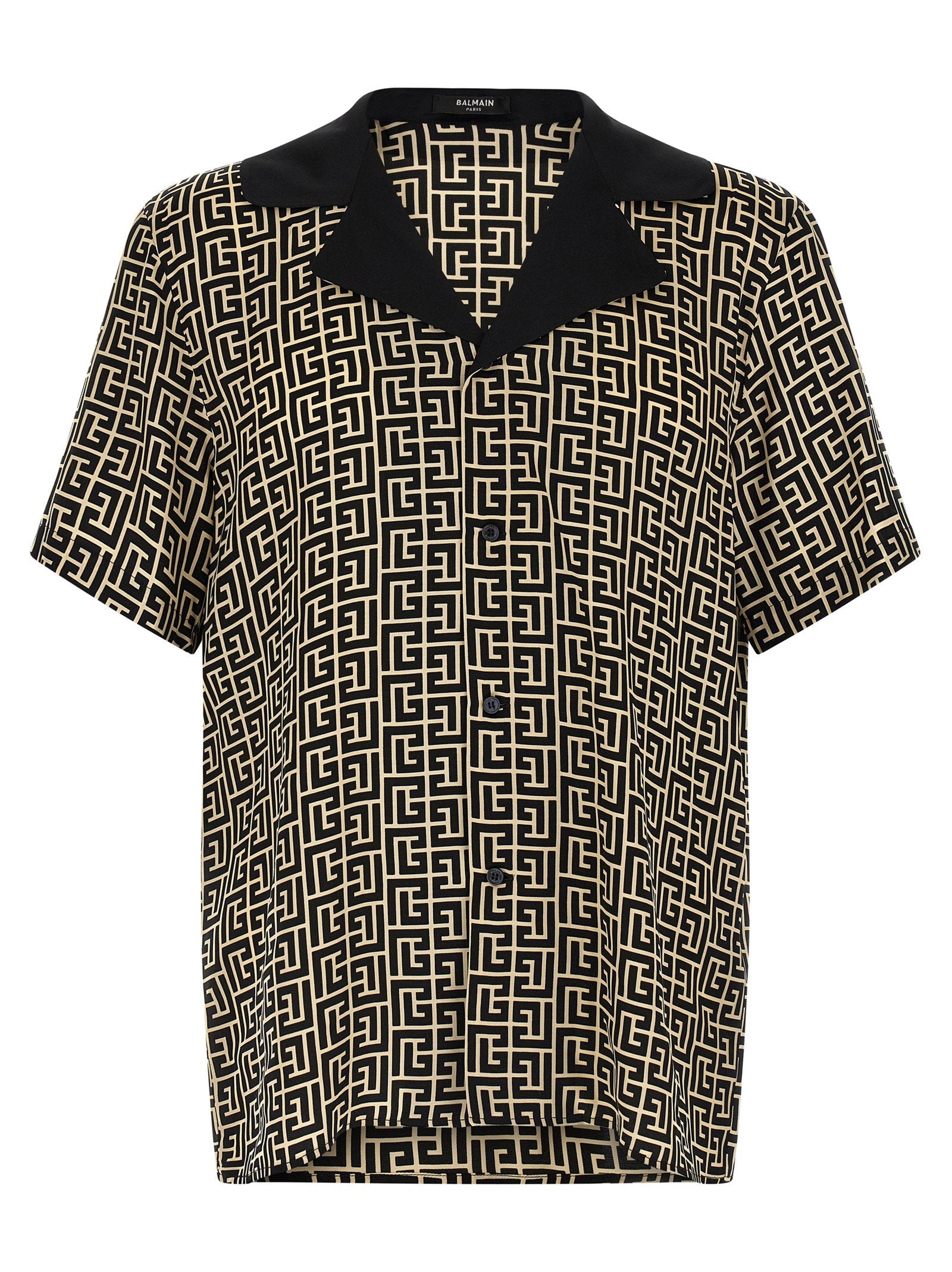 Balmain Monogram Cupro Bowling Shirt — Black