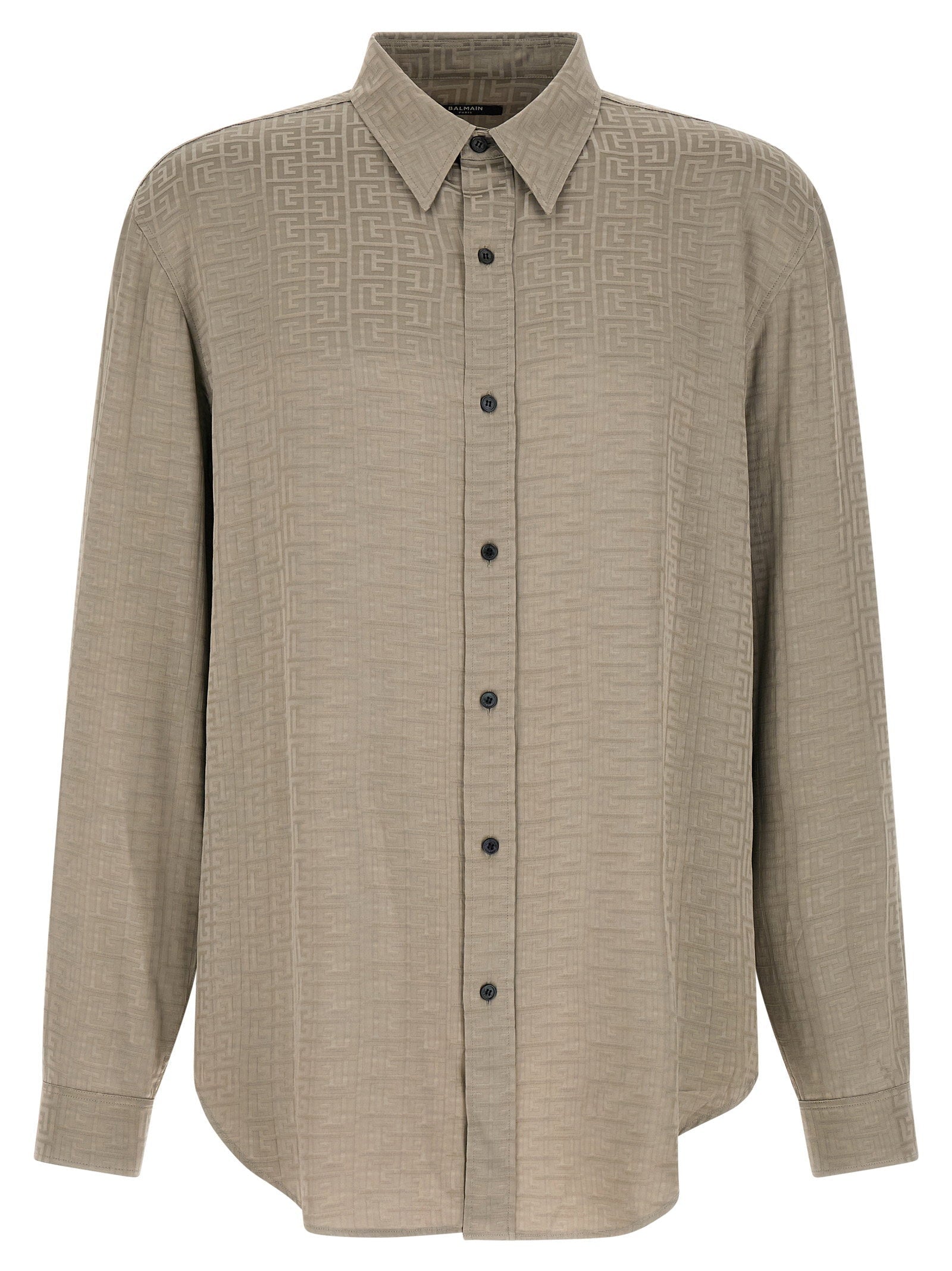 Balmain Jacquard Monogram Viscose Shirt — Taupe
