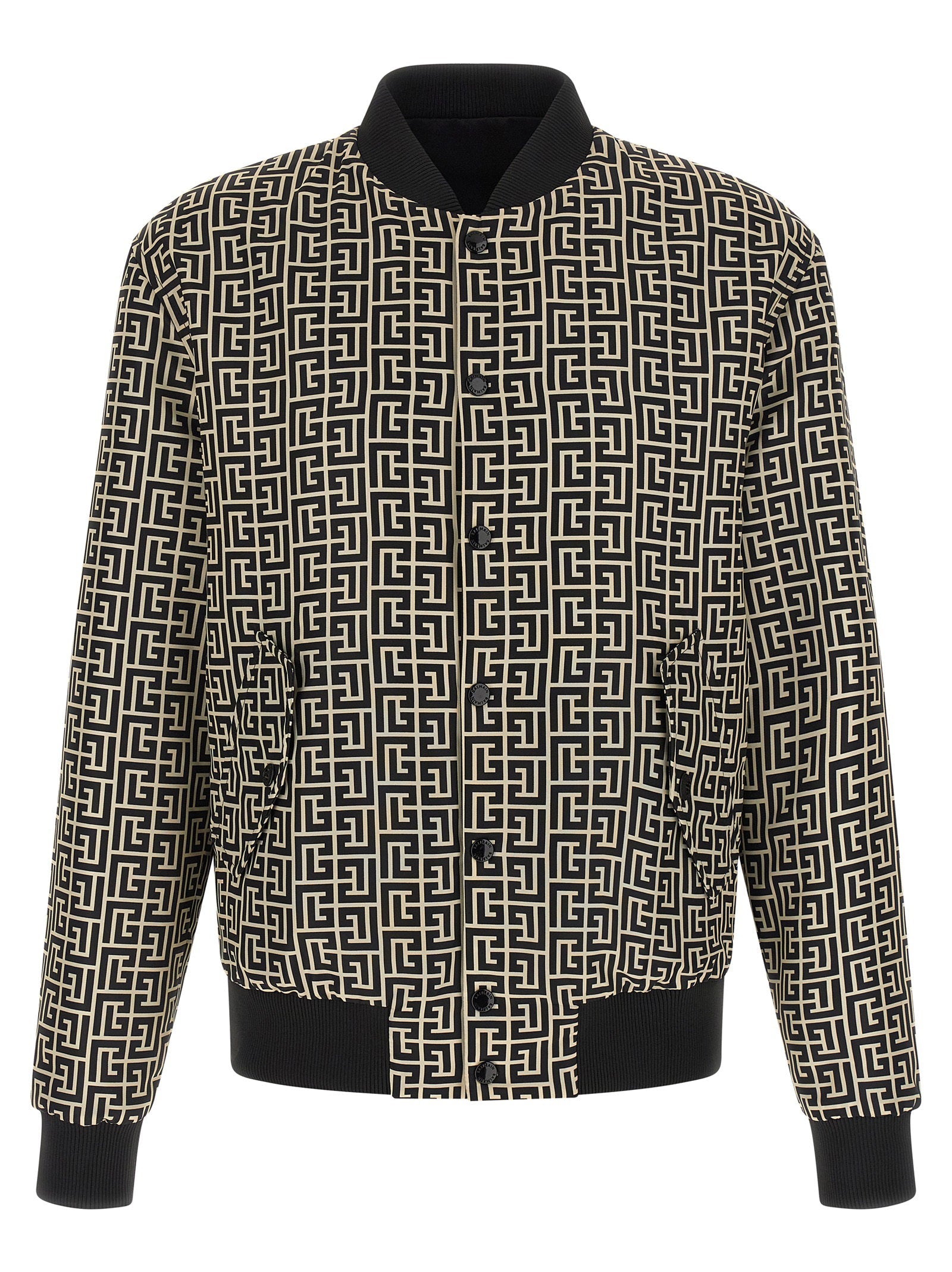 Balmain Monogram Reversible Bomber Jacket — Black