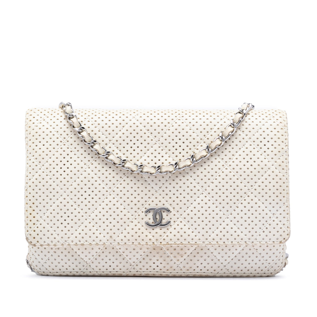 CC Quilted Perforated Lambskin Wallet On Chain