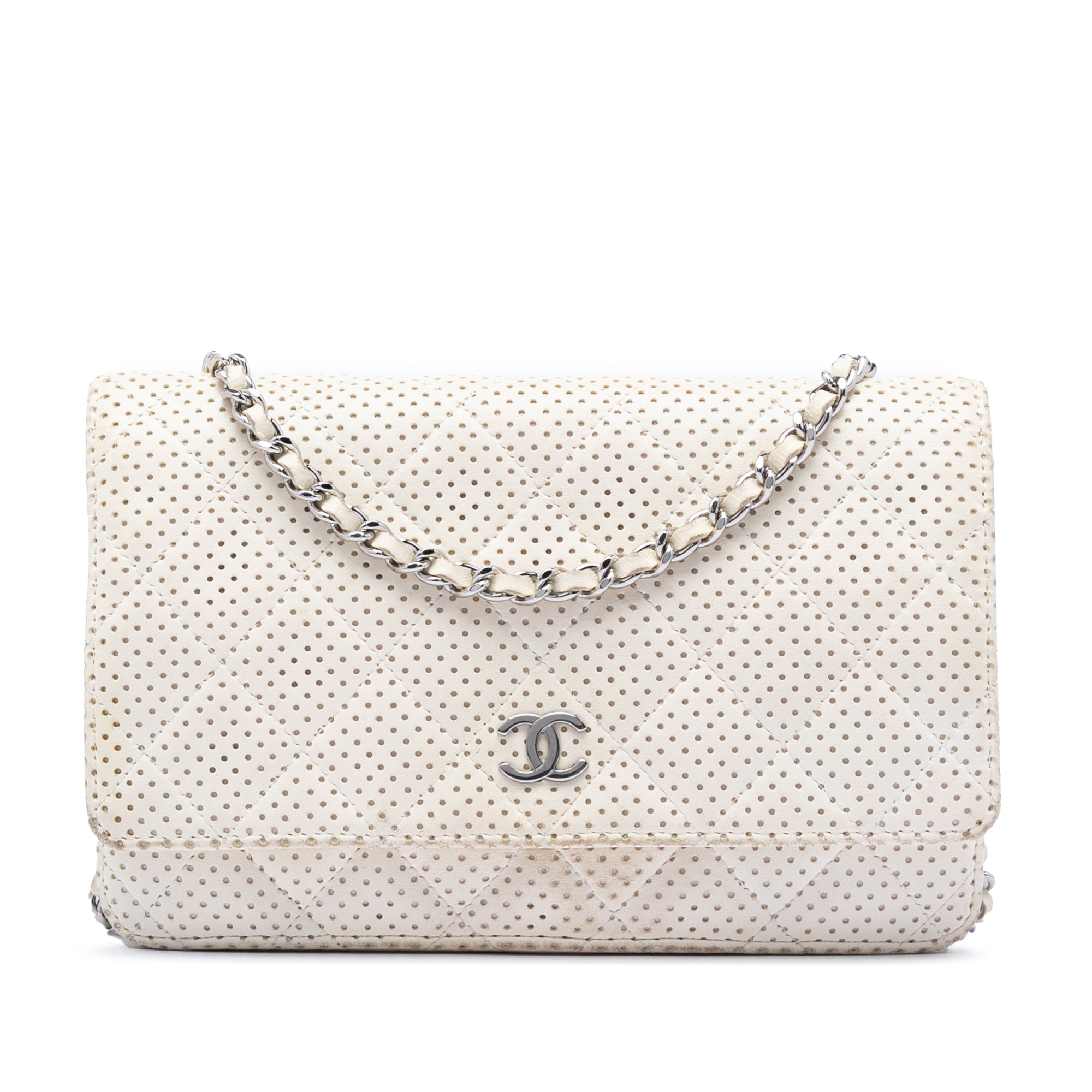 CC Quilted Perforated Lambskin Wallet On Chain