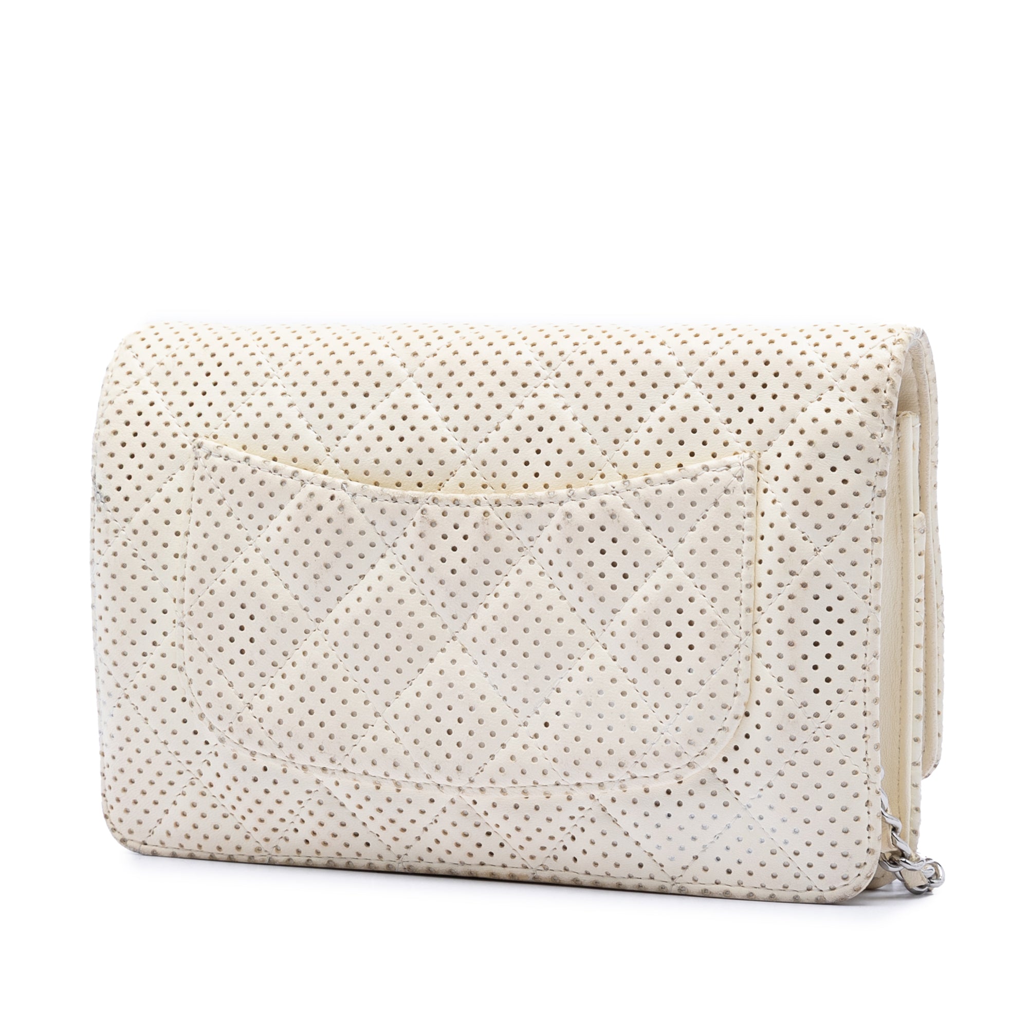 CC Quilted Perforated Lambskin Wallet On Chain