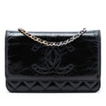 CC Quilted Shiny Aged Calfskin Wallet On Chain
