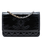 CC Quilted Shiny Aged Calfskin Wallet On Chain