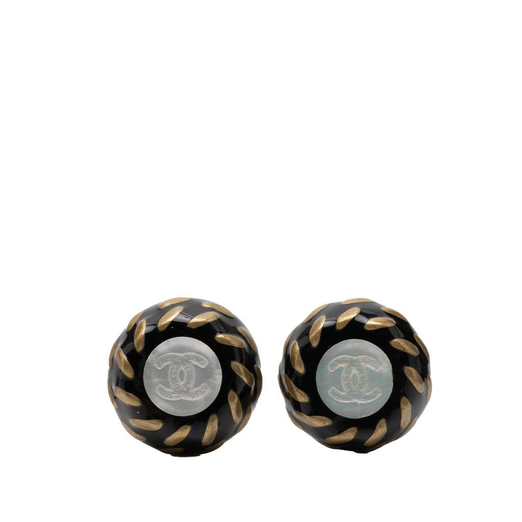 Resin and Gold Plated CC Button Clip On Earrings