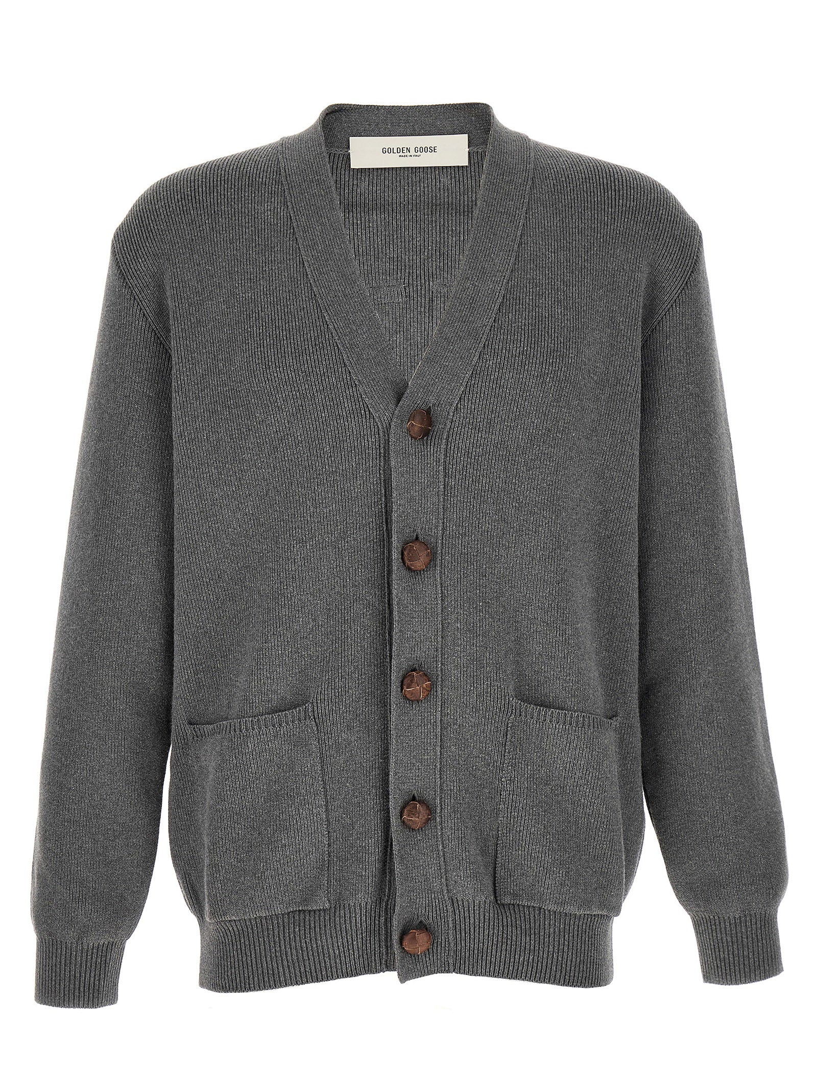 Golden Goose Logo-Patch Cotton Cardigan — Charcoal