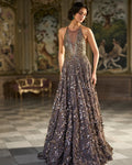 Metallic Antique Silver 3D Gown By KYNAH, Luxury Indian Fashion & Bridal Wear