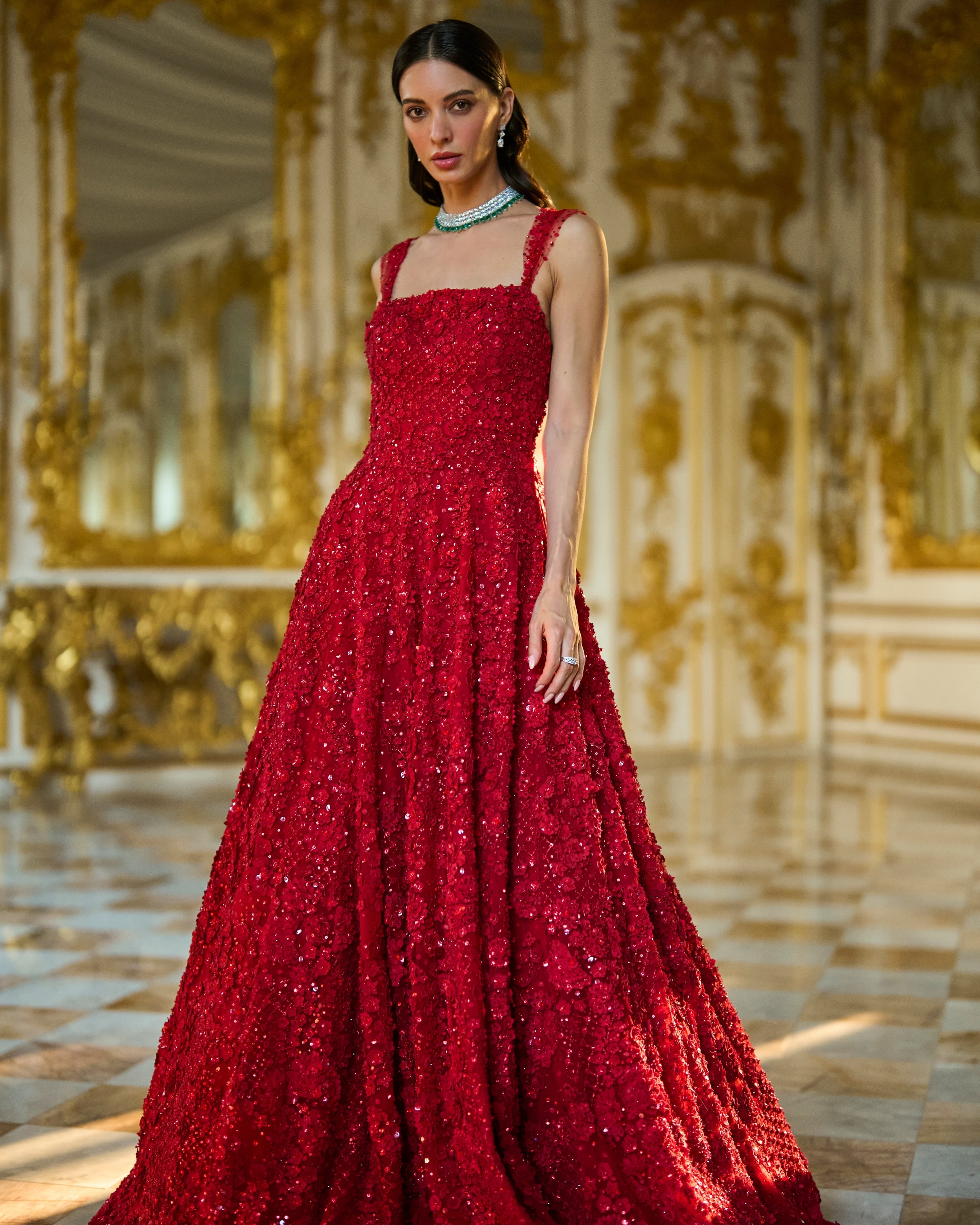 Red Three-Dimensional Gown By KYNAH, Luxury Indian Fashion & Bridal Wear