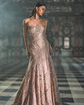 Rose Gold Mirror Work Gown By KYNAH, Luxury Indian Fashion & Bridal Wear