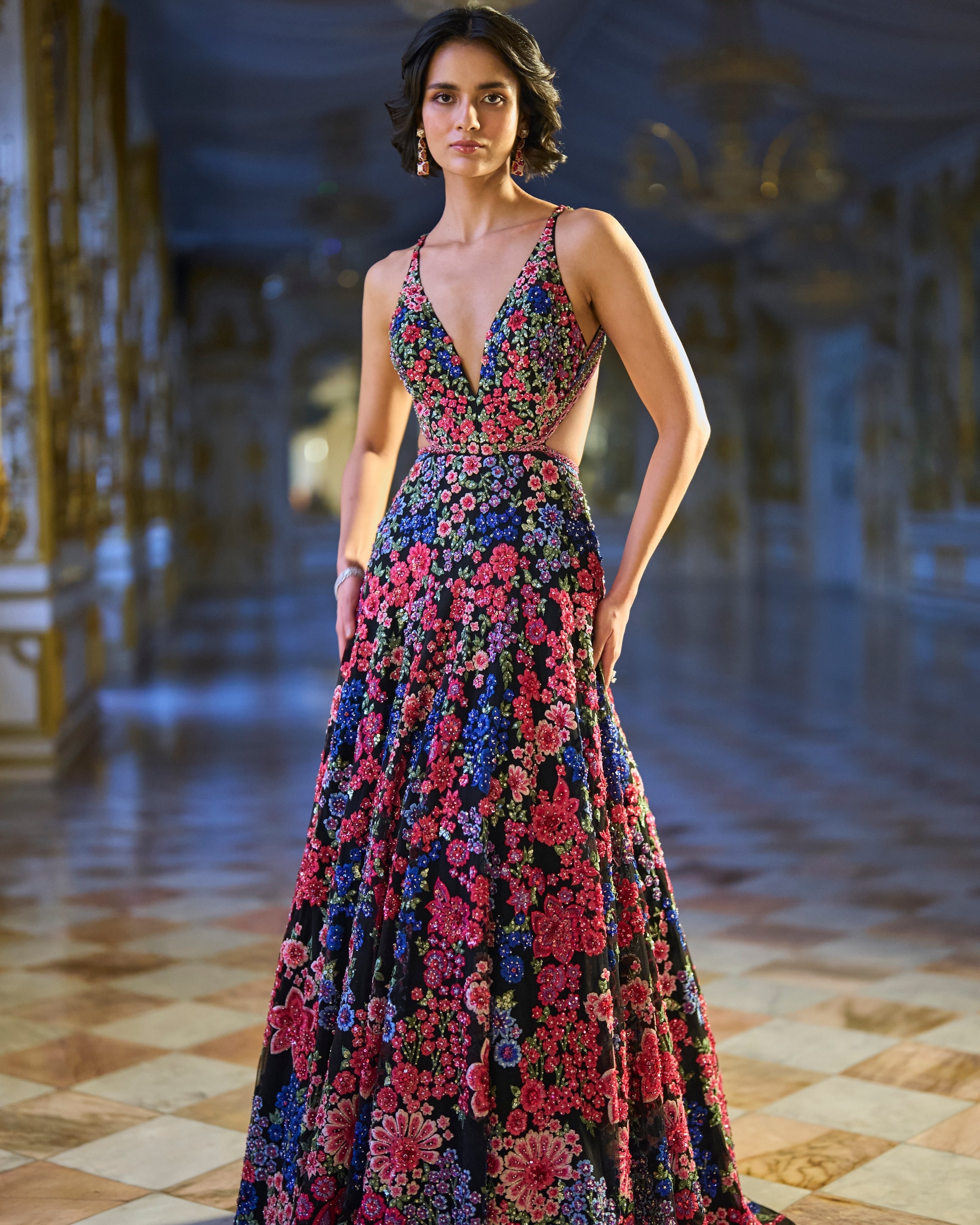 Multi-Coloured Floral Gown By KYNAH, Luxury Indian Fashion & Bridal Wear