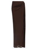Elisabetta Franchi Shiny Viscose Jersey Skirt — Brown