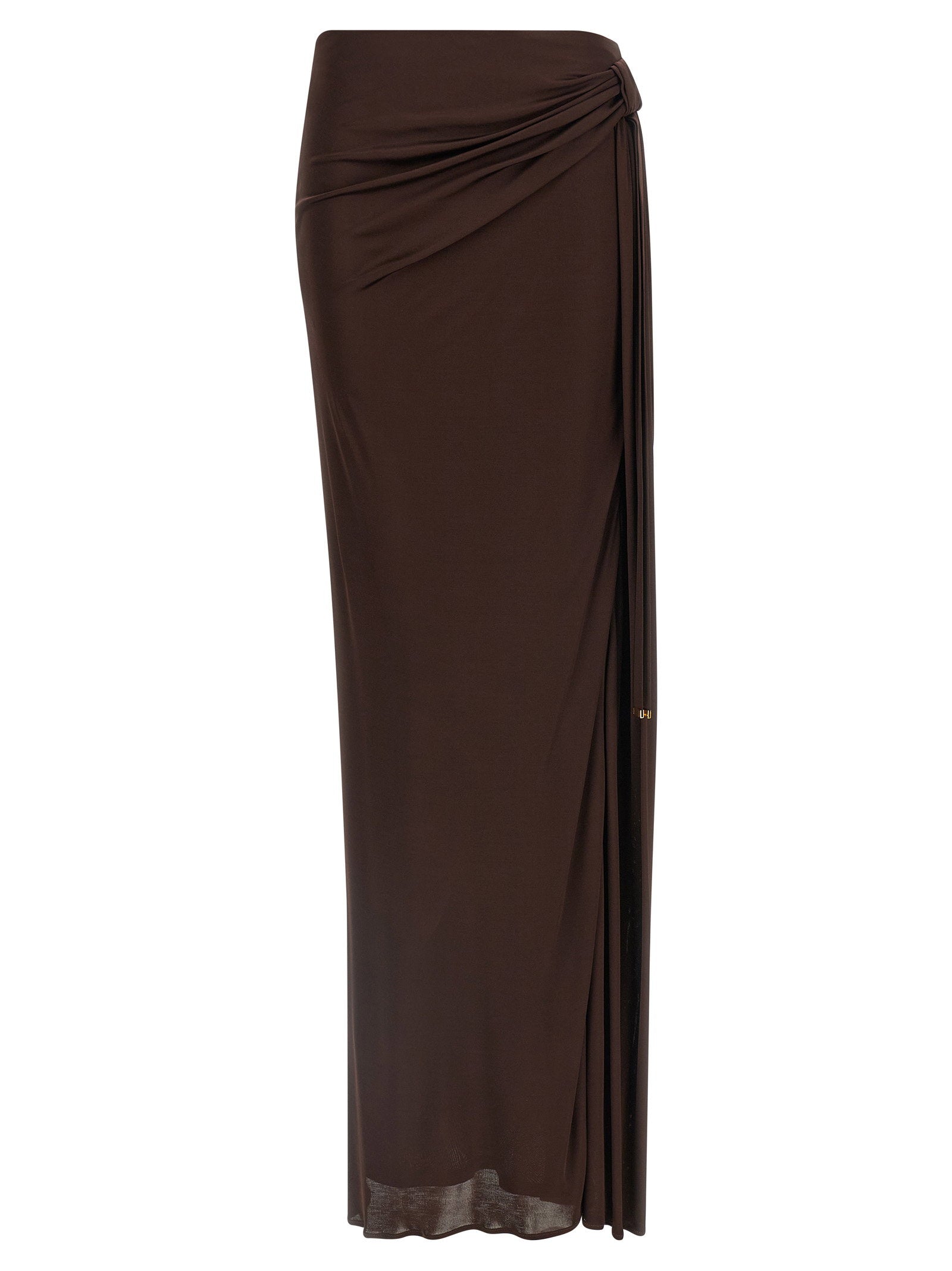 Elisabetta Franchi Shiny Viscose Jersey Skirt — Brown