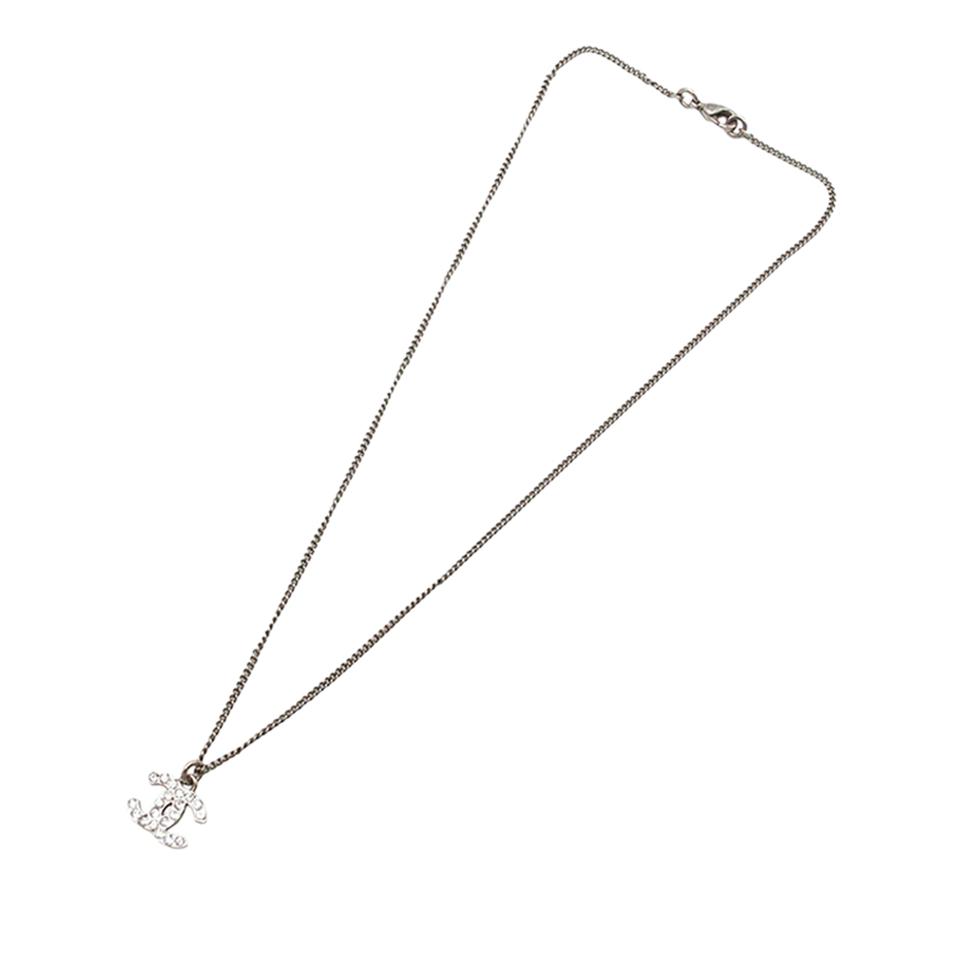 CC Silver Plated Rhinestone Pendant Necklace
