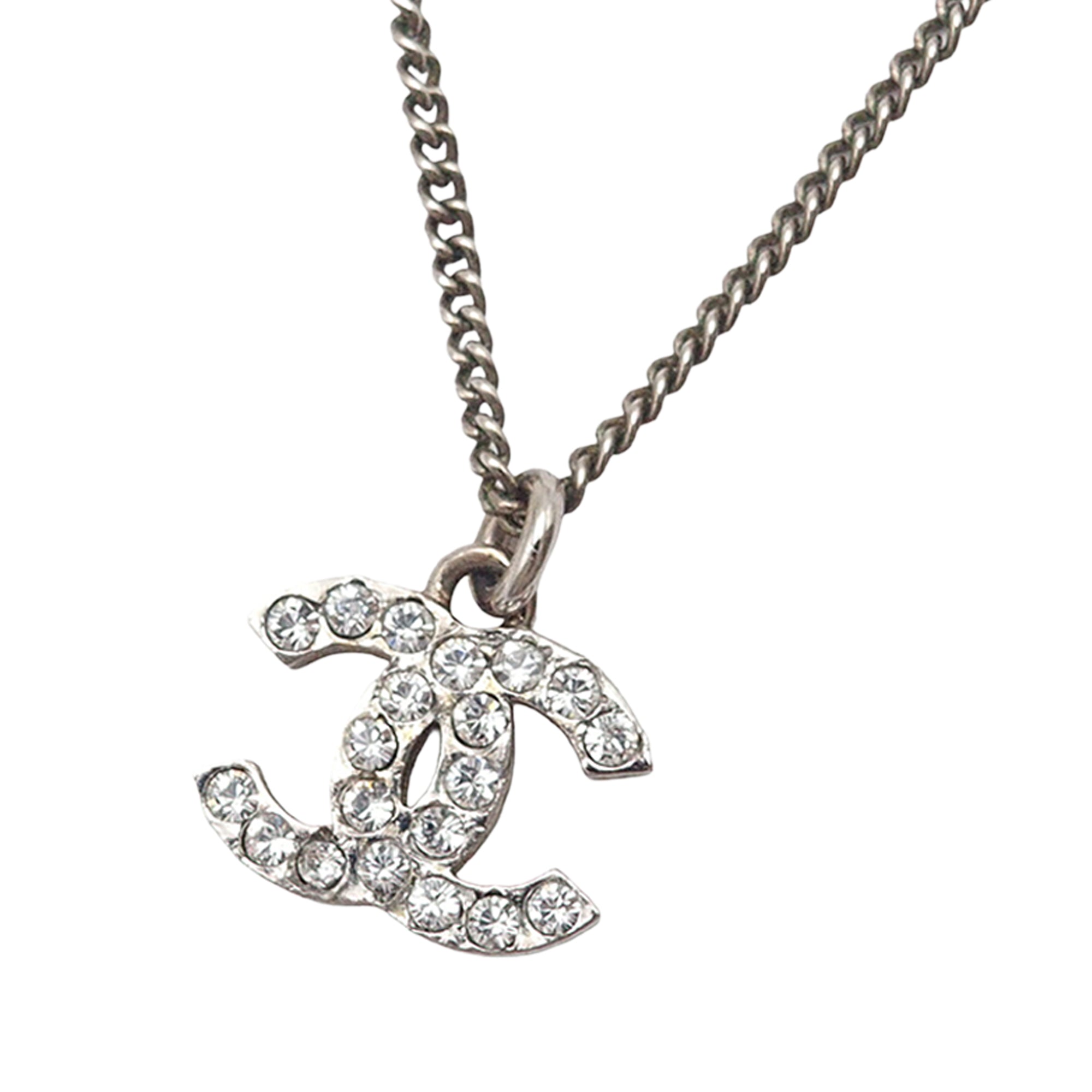 CC Silver Plated Rhinestone Pendant Necklace