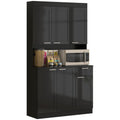 Kitchen Pantry Hutch with Microwave Countertop & Adjustable Shelves High Gloss, Black
