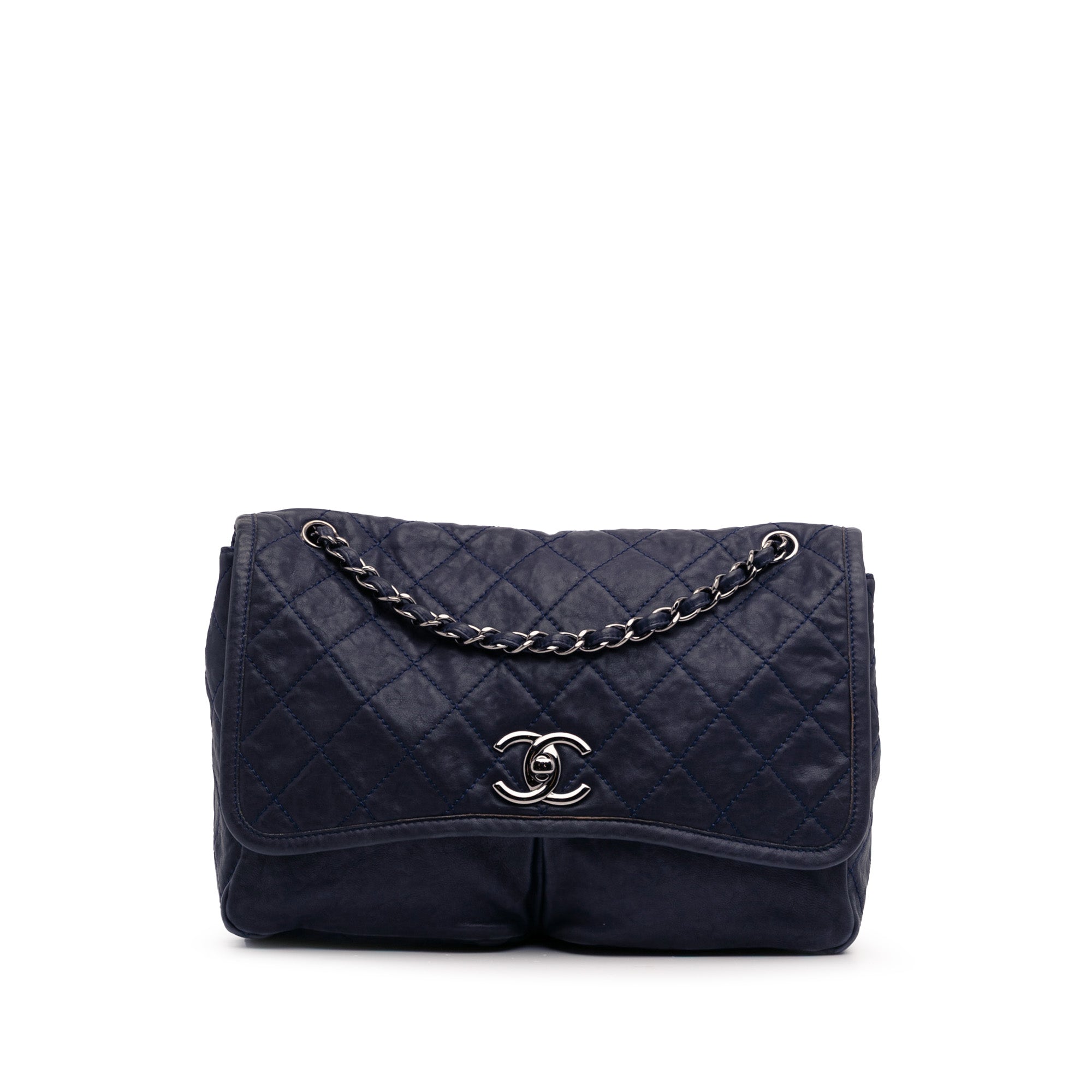Large Quilted Calfskin Natural Beauty Split Pocket Flap