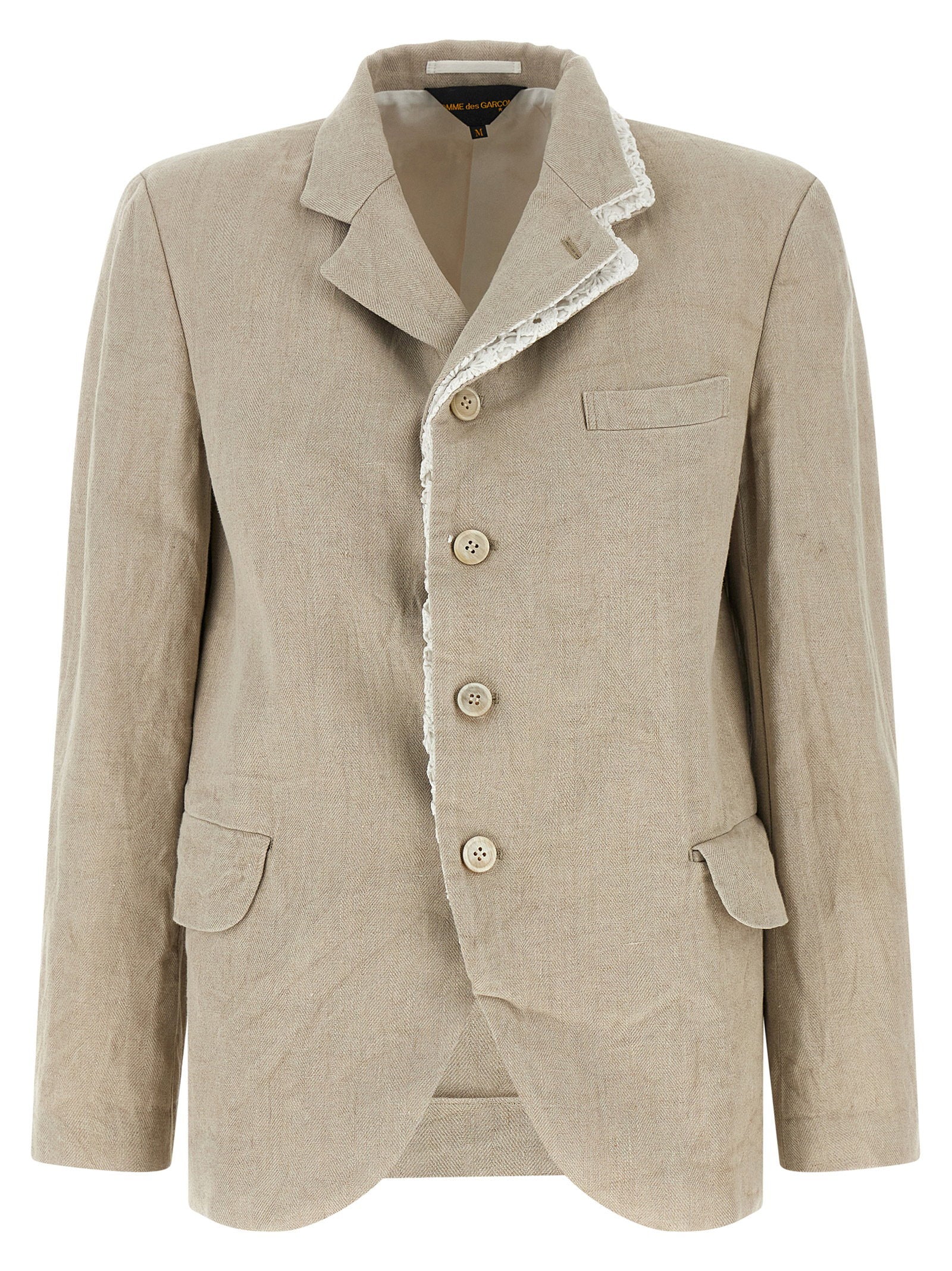 Comme Des Garcons Double-Layer Lapel Linen Blazer — Beige