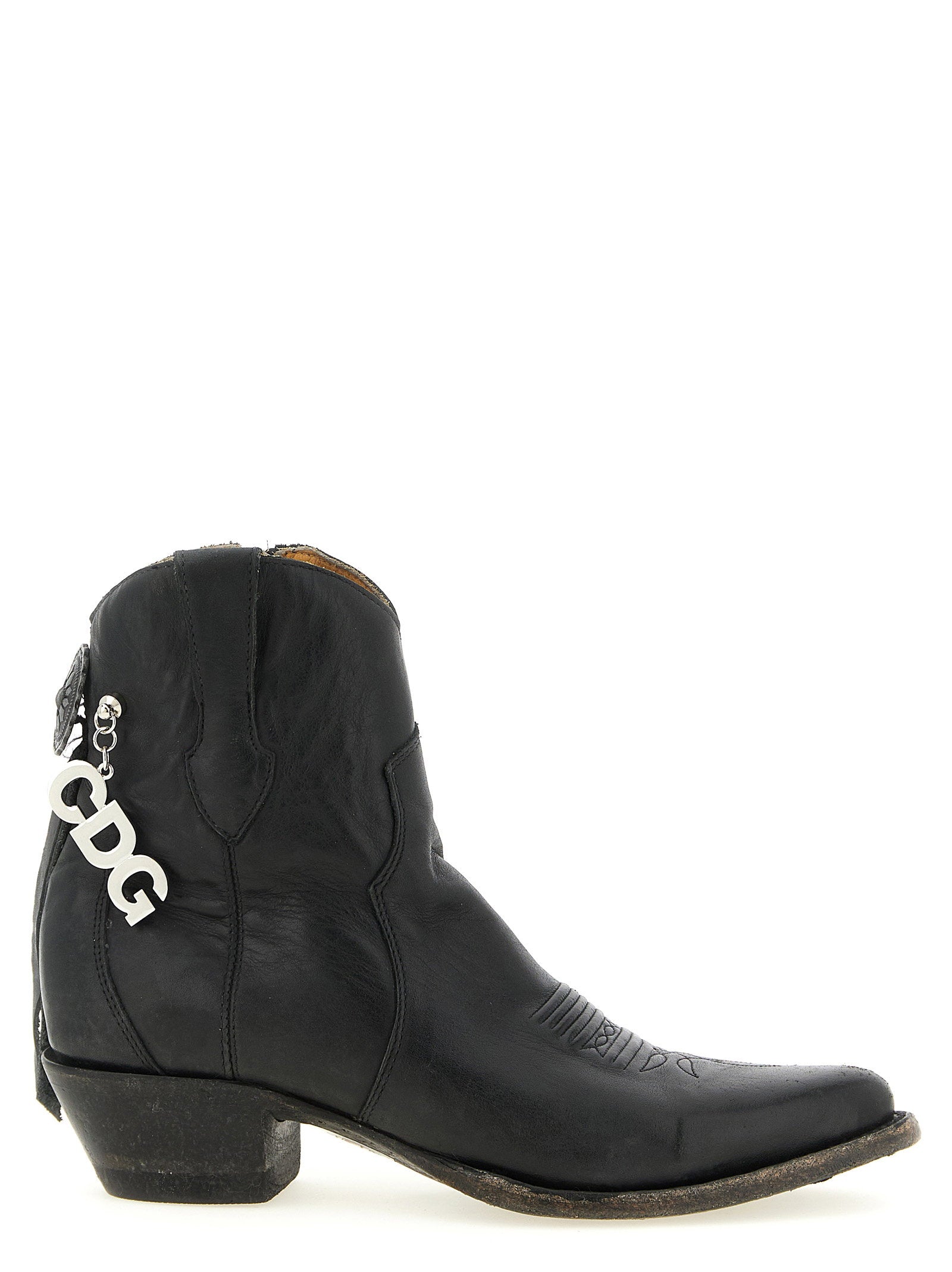 Comme Des Garcons Leather Western Ankle Boot — Black