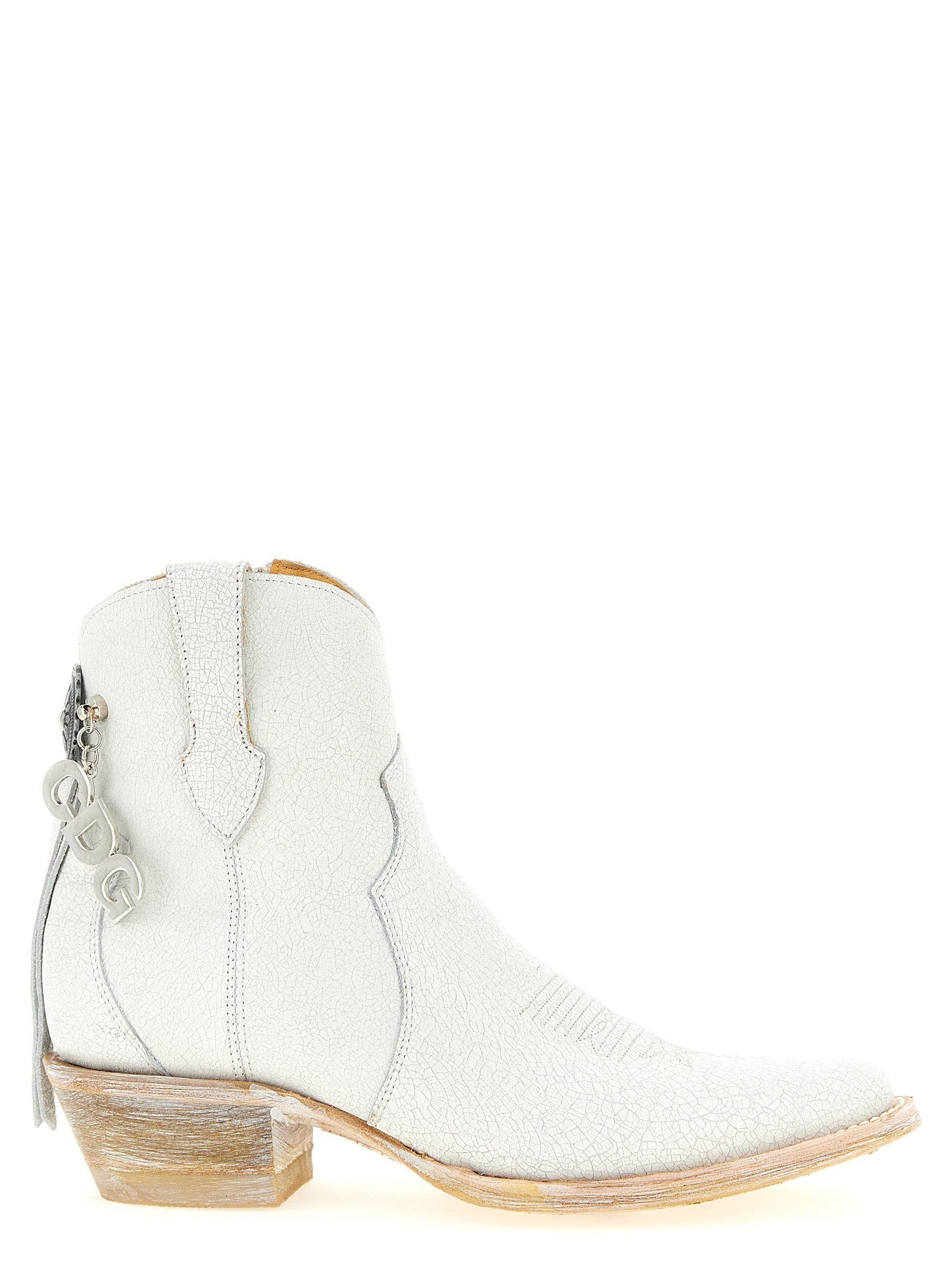 Comme Des Garcons Craquelé Leather Cowboy Ankle Boot — White