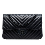 Medium Classic Chevron Lambskin So Black Double Flap