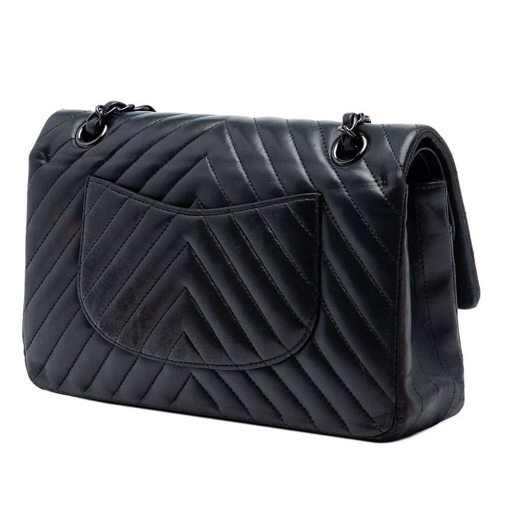 Medium Classic Chevron Lambskin So Black Double Flap