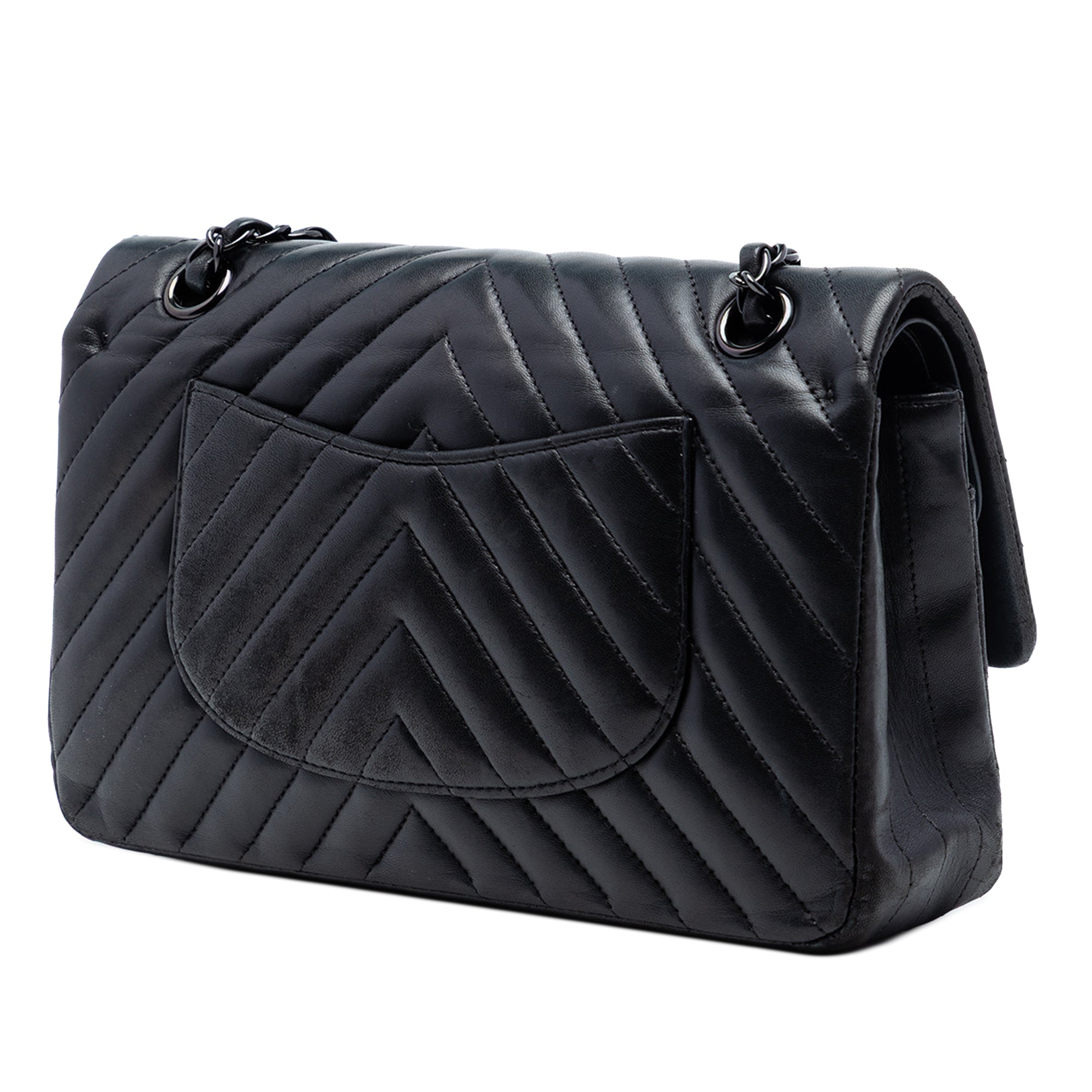 Medium Classic Chevron Lambskin So Black Double Flap