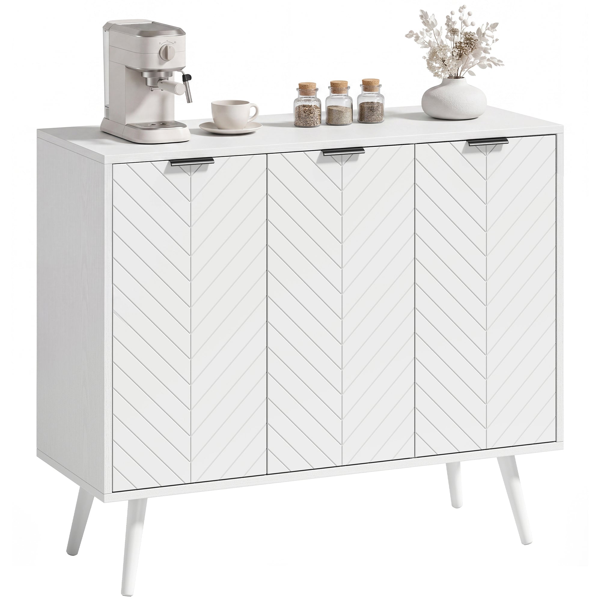 36" Modern Sideboard Buffet with 3 Doors and 2 Adjustable Shelves, Coffee Bar, White