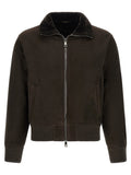 Giorgio Brato Suede Bomber with Shearling Collar Jacket — Brown