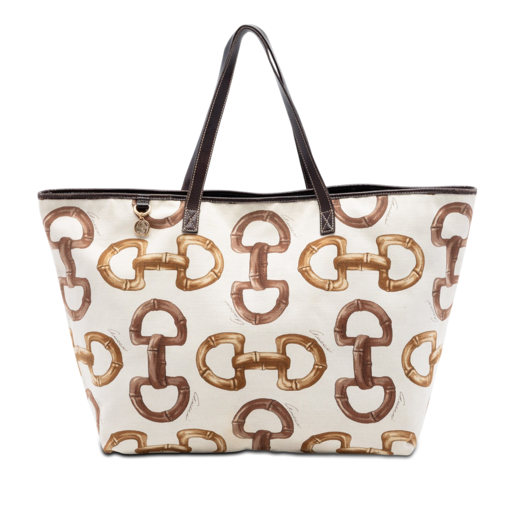Printed Canvas Bamboo Horsebit Tote