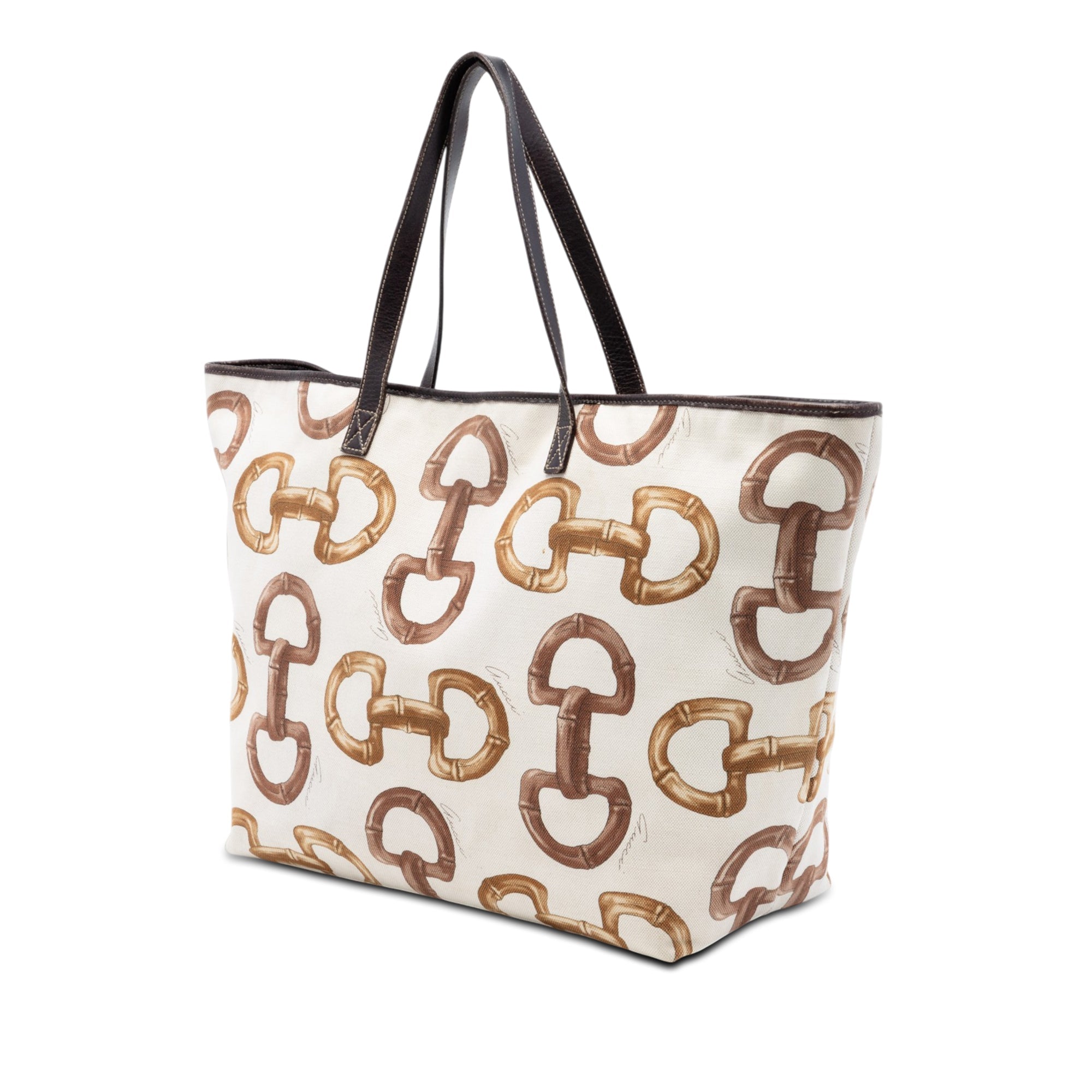Printed Canvas Bamboo Horsebit Tote