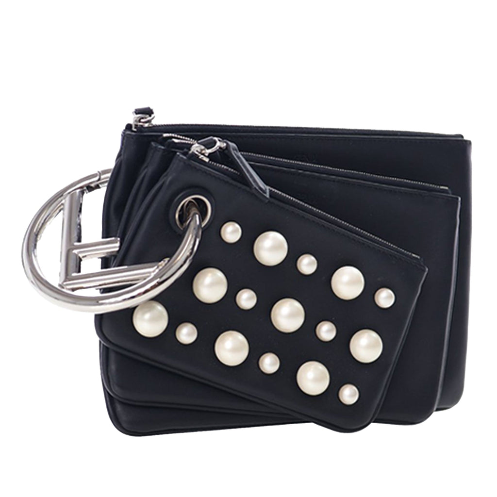 Leather Pearl Studded Triplette Clutch