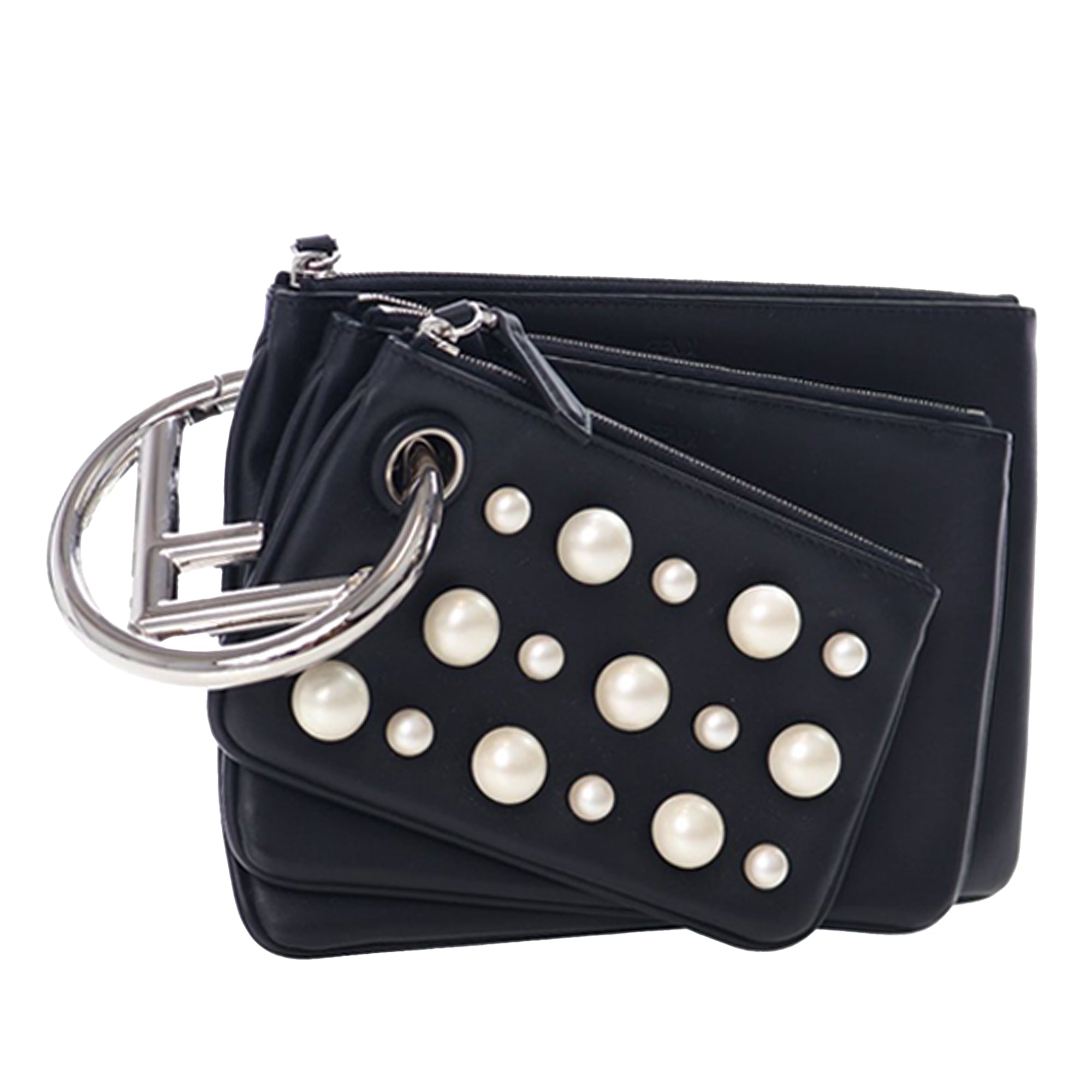 Leather Pearl Studded Triplette Clutch