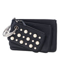 Leather Pearl Studded Triplette Clutch