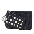 Leather Pearl Studded Triplette Clutch