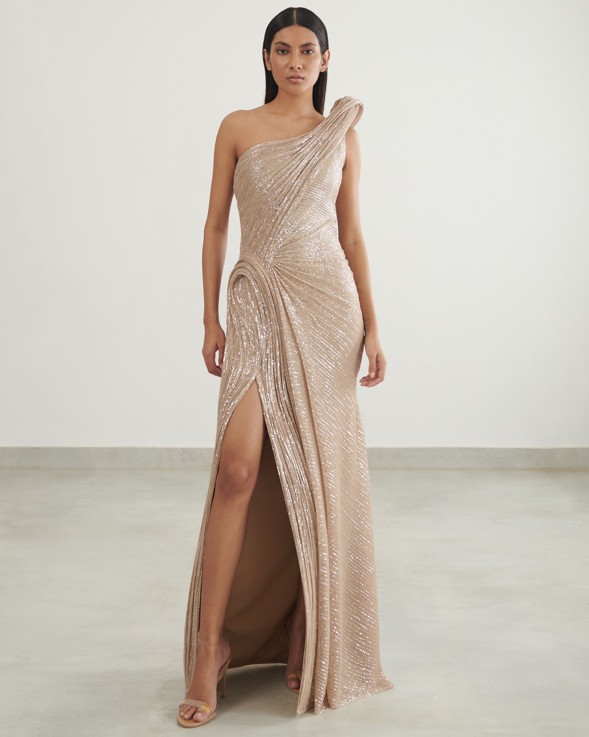 The Champagne Siren Sculpted Gown By KYNAH, Luxury Indian Fashion & Bridal Wear