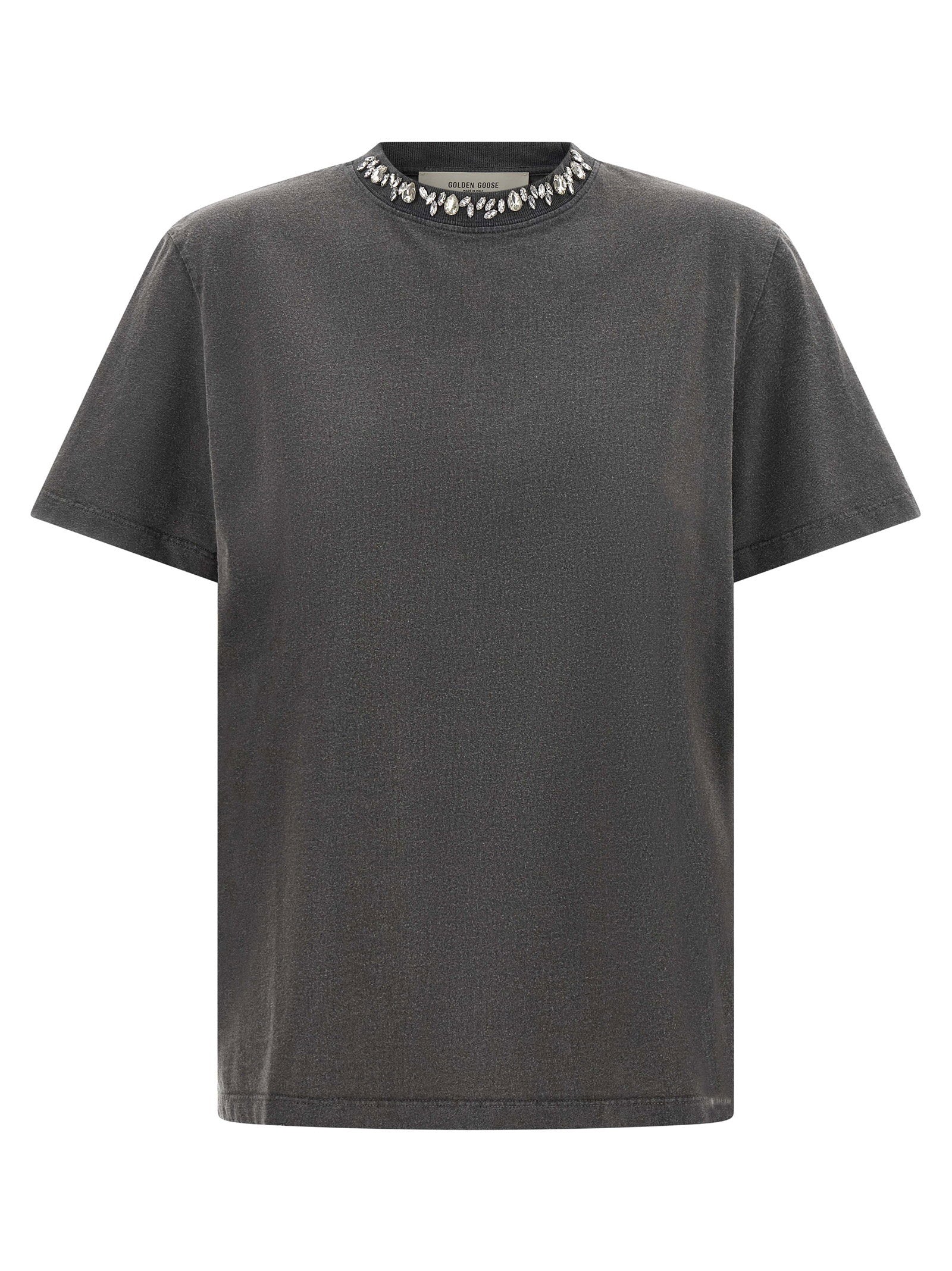Golden Goose Cabochon Crystal Crewneck T-shirt — Charcoal