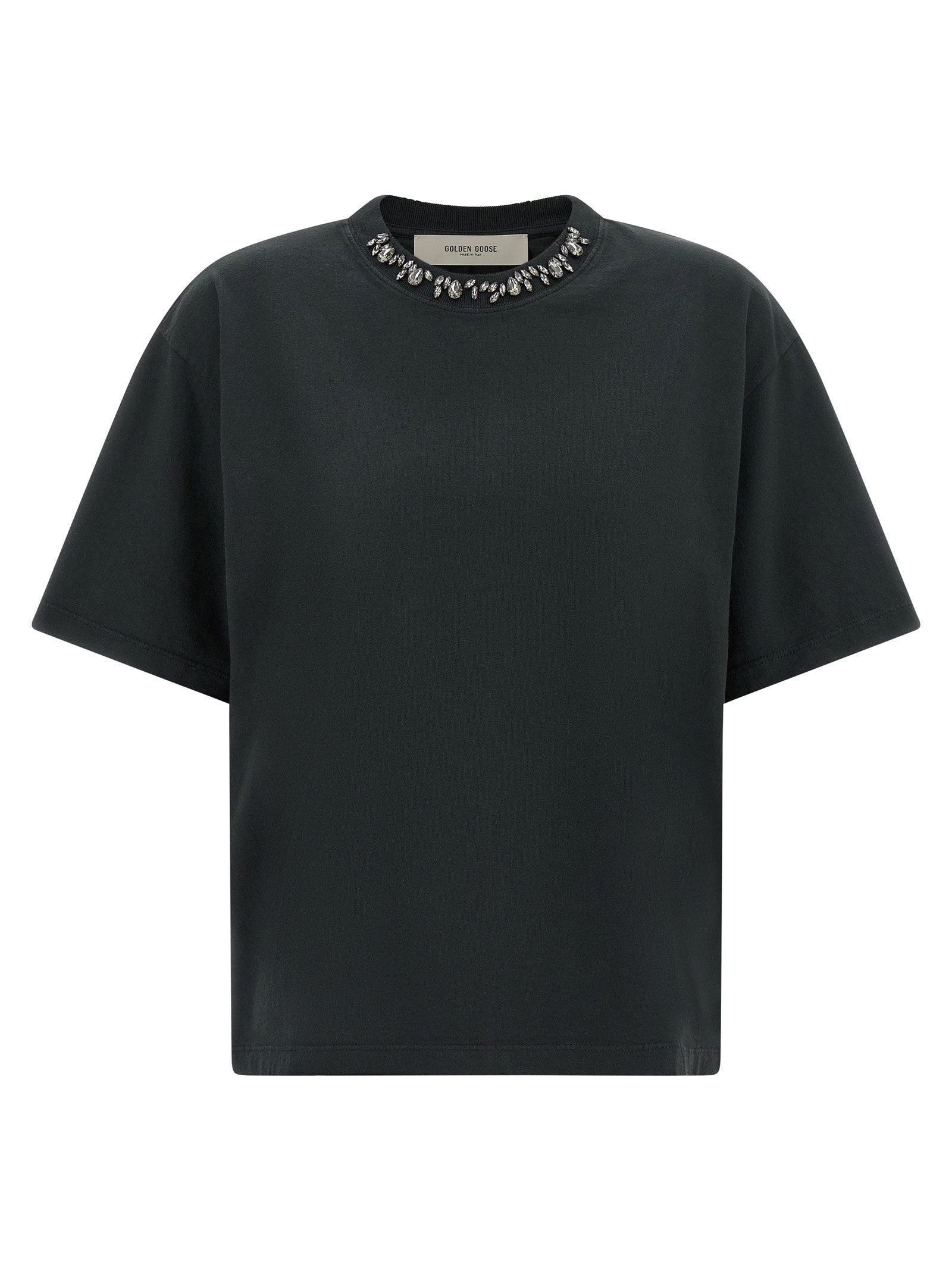 Golden Goose Crystal-Embellished Organic Cotton T-shirt — Black