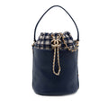 Medium CC Calfskin and Tweed Drawstring Bucket Bag